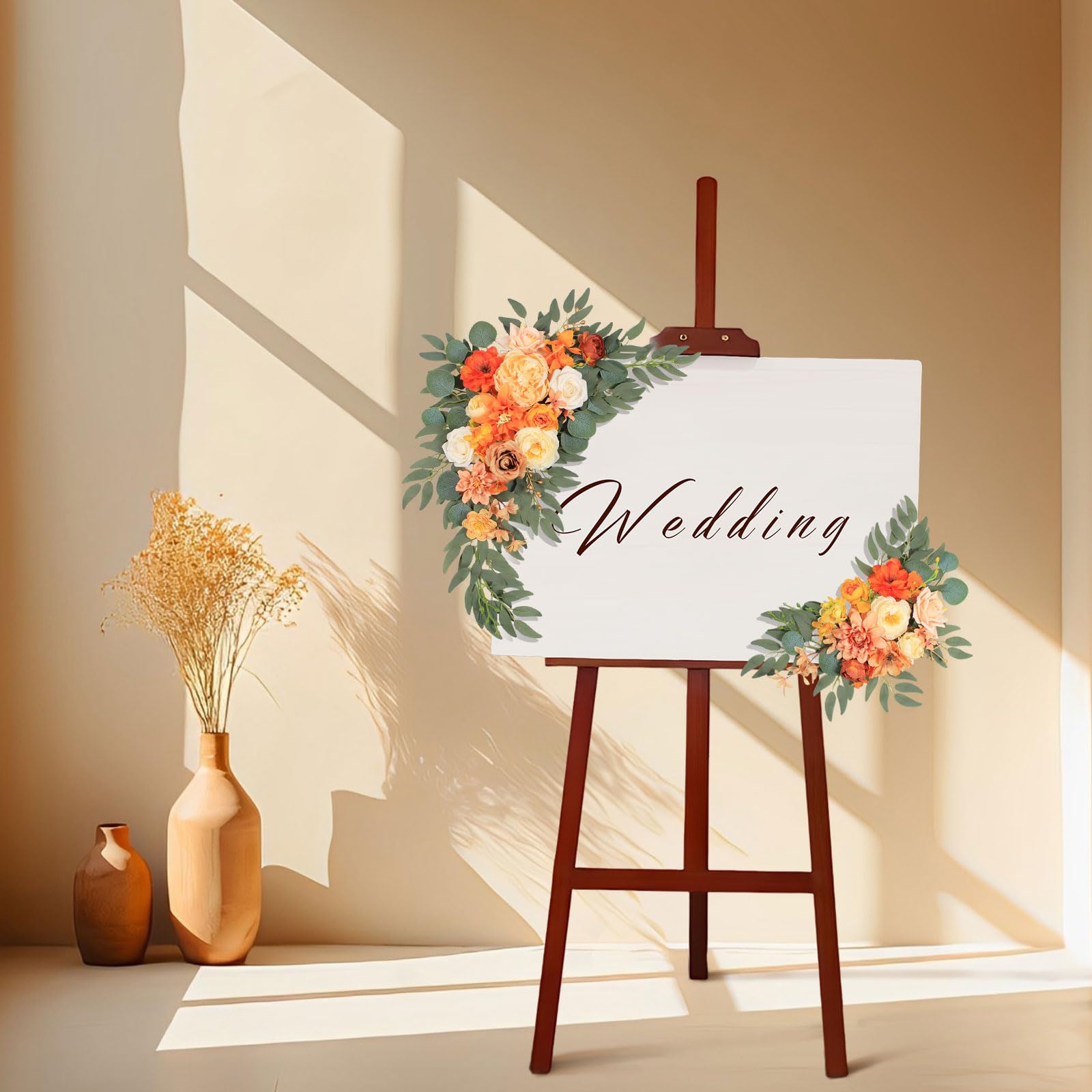 Faux Flower Set of 2 - Artificial Wedding Arch Flowers for Welcome Signs, Reception Decor & Backdrop (Orange) | Perfect for Wedding Ceremonies, Bridal Showers & Home Decor