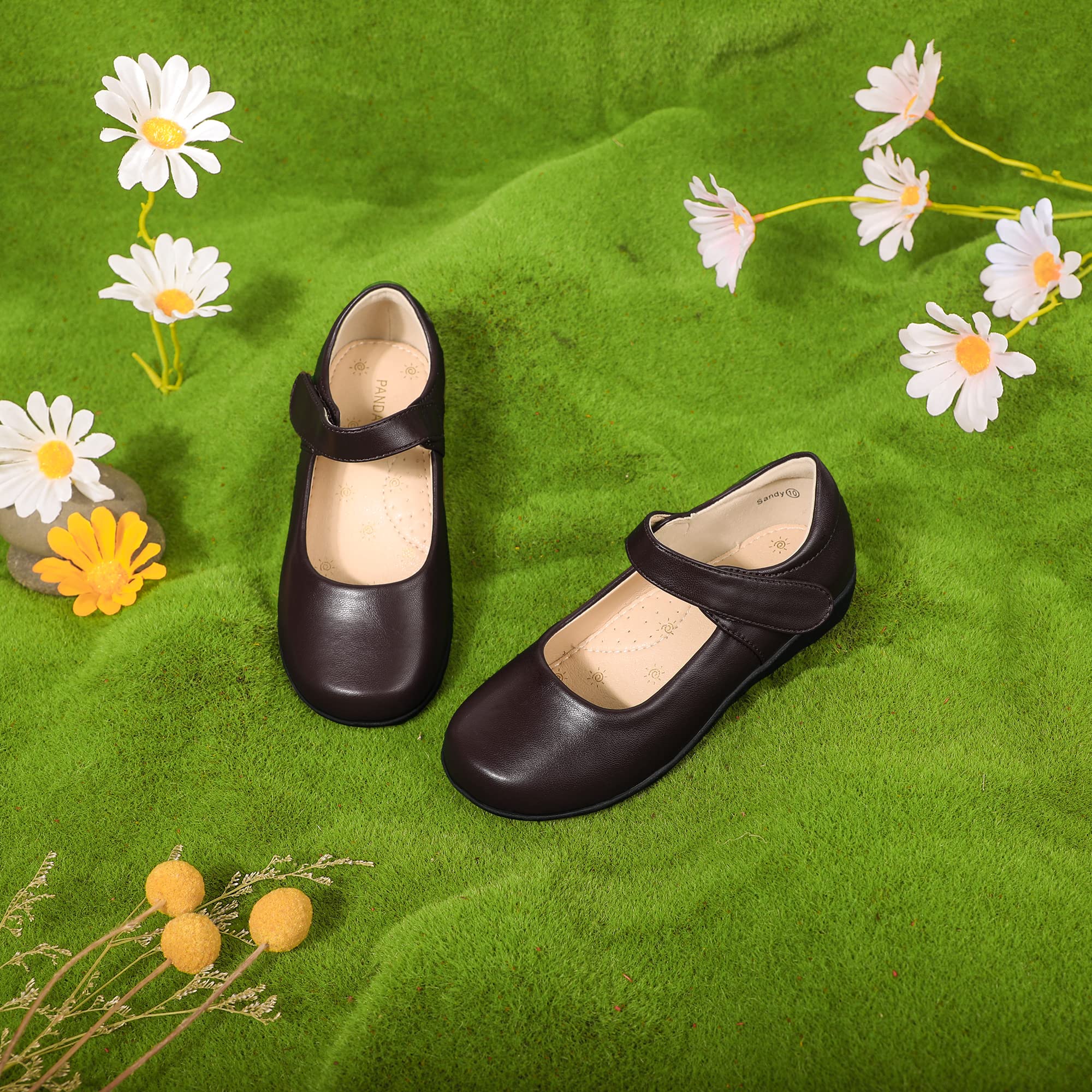 PANDANINJIA Girls Mary Jane School Shoes - Comfortable Flats for Toddler, Little & Big Kids - Perfect for Uniforms, Dress Up & Everyday Wear