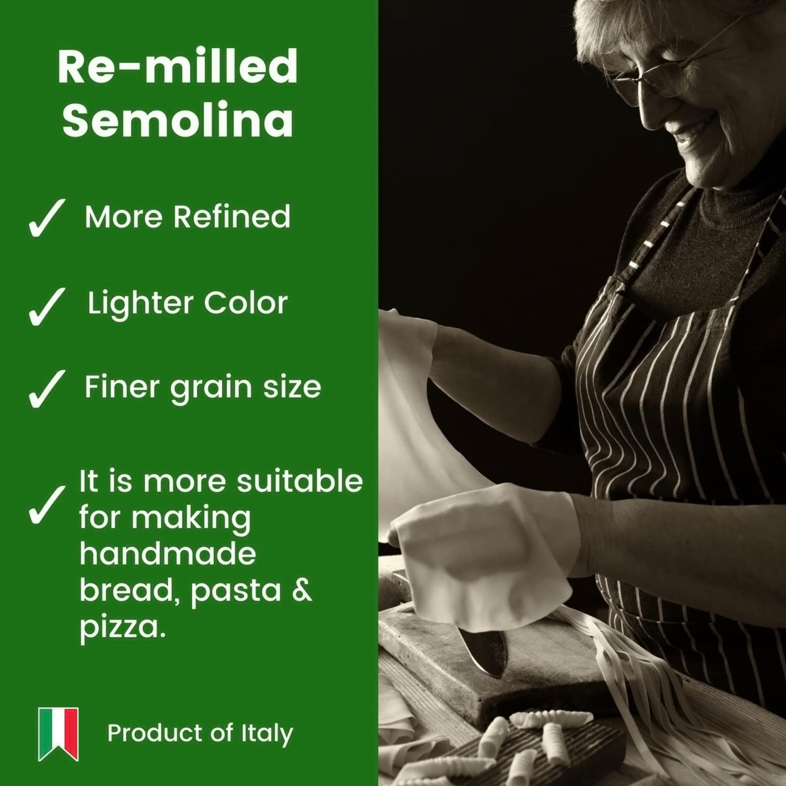 POLSELLI 2 Pack x 1kg Semolina Flour - Premium Durum Wheat Semolina for Baking Bread, Pizza & Pasta | Perfect for Italian Recipes & Homemade Cooking