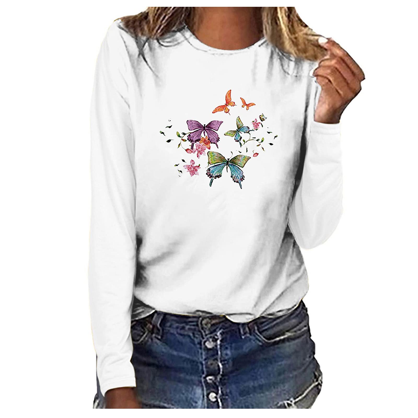 Women's Long Sleeve Casual T-Shirt - Flowy Printed Blouse with Round Neck, Loose Fit Top for Everyday Wear | Perfect for Office, Dating & Weekend Outings