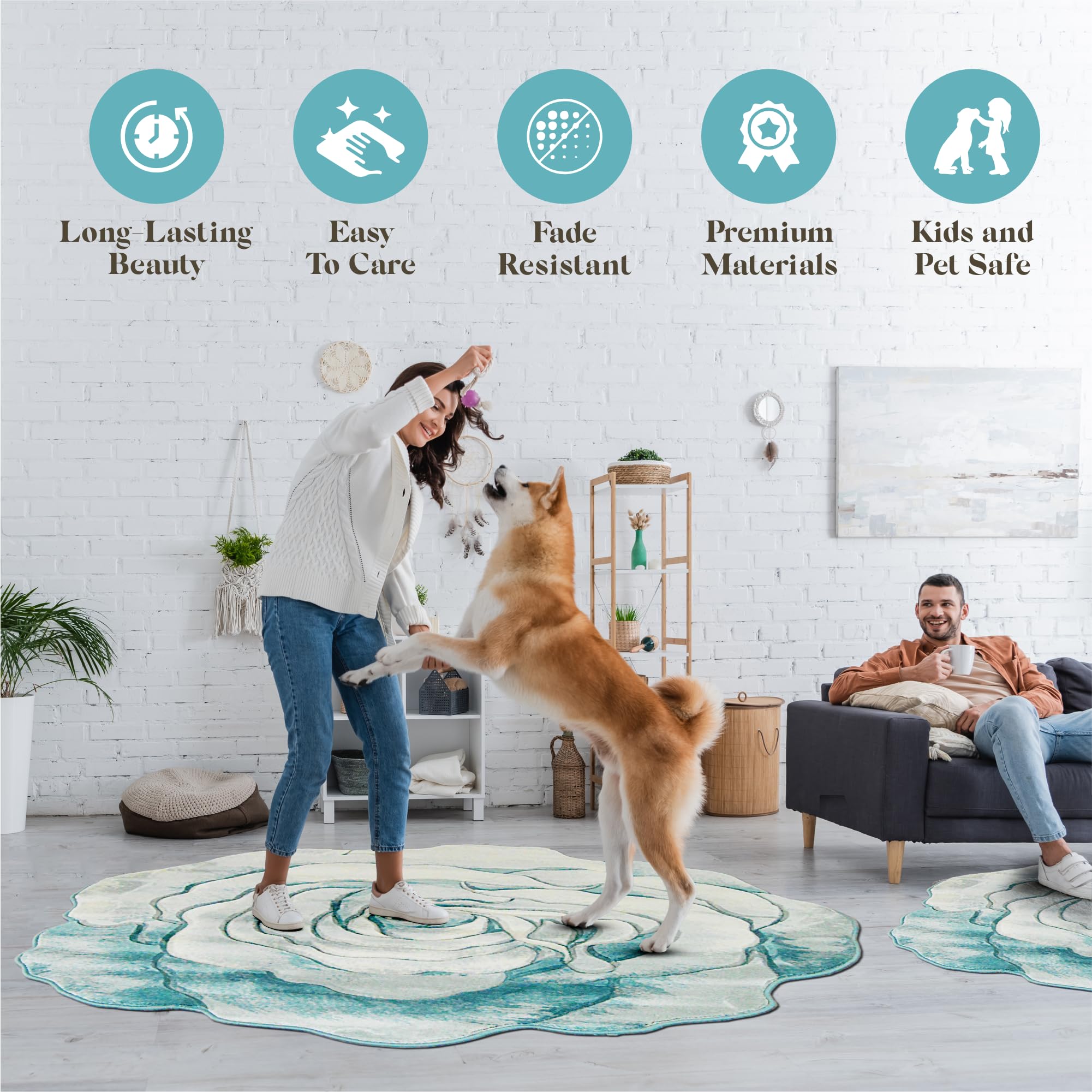 5ft Round Rose Area Rug - Soft Plush Flower Shaped Carpet for Bedroom & Living Room | Girly Home Decor in 304 Blue | Perfect for Nursery, Dorm Room & Cozy Spaces