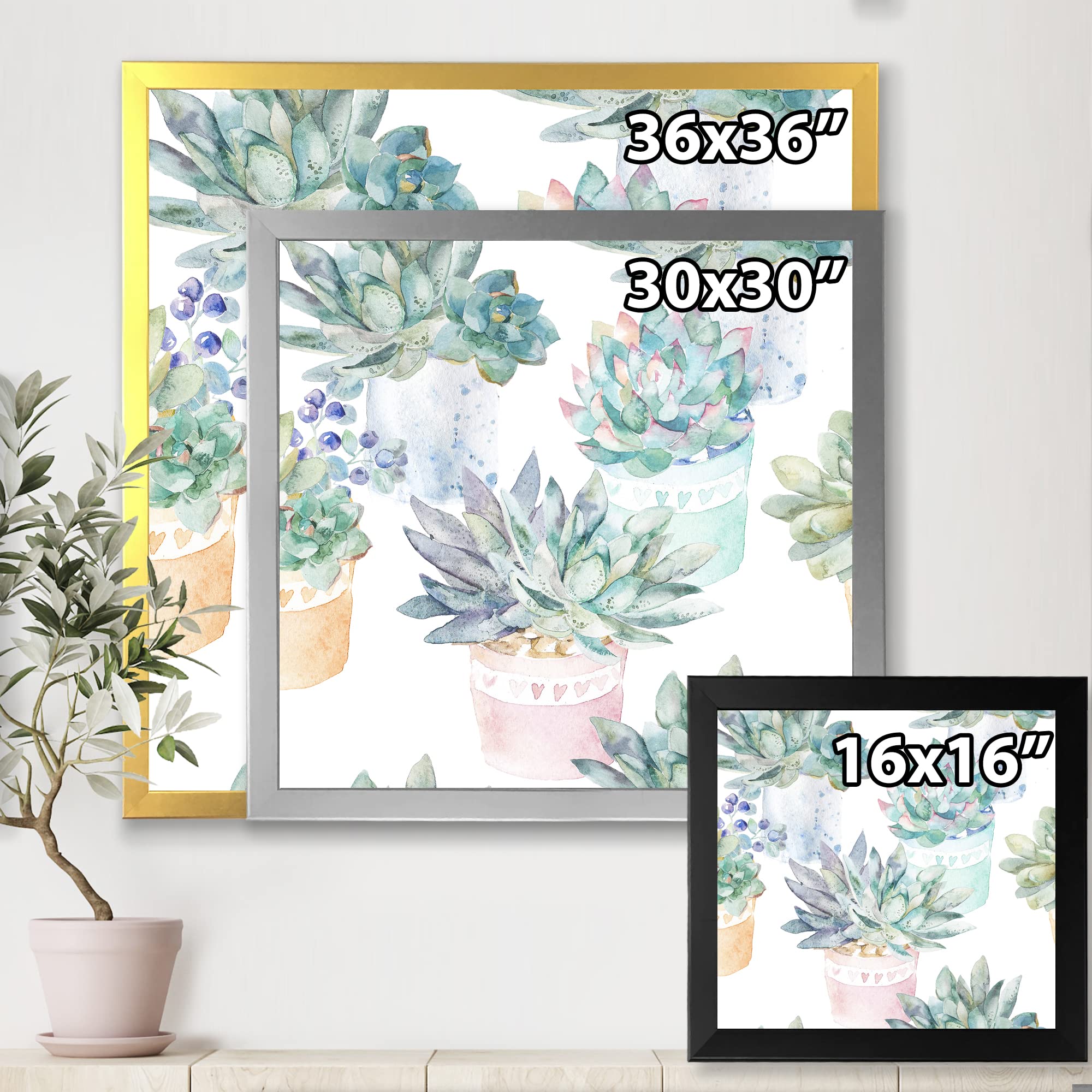 Pastel Toned Succulent Houseplants - Traditional Framed Wall Art Decor for Living Room, Bedroom & Office | Botanical Home Décor | Perfect Gift for Plant Lovers