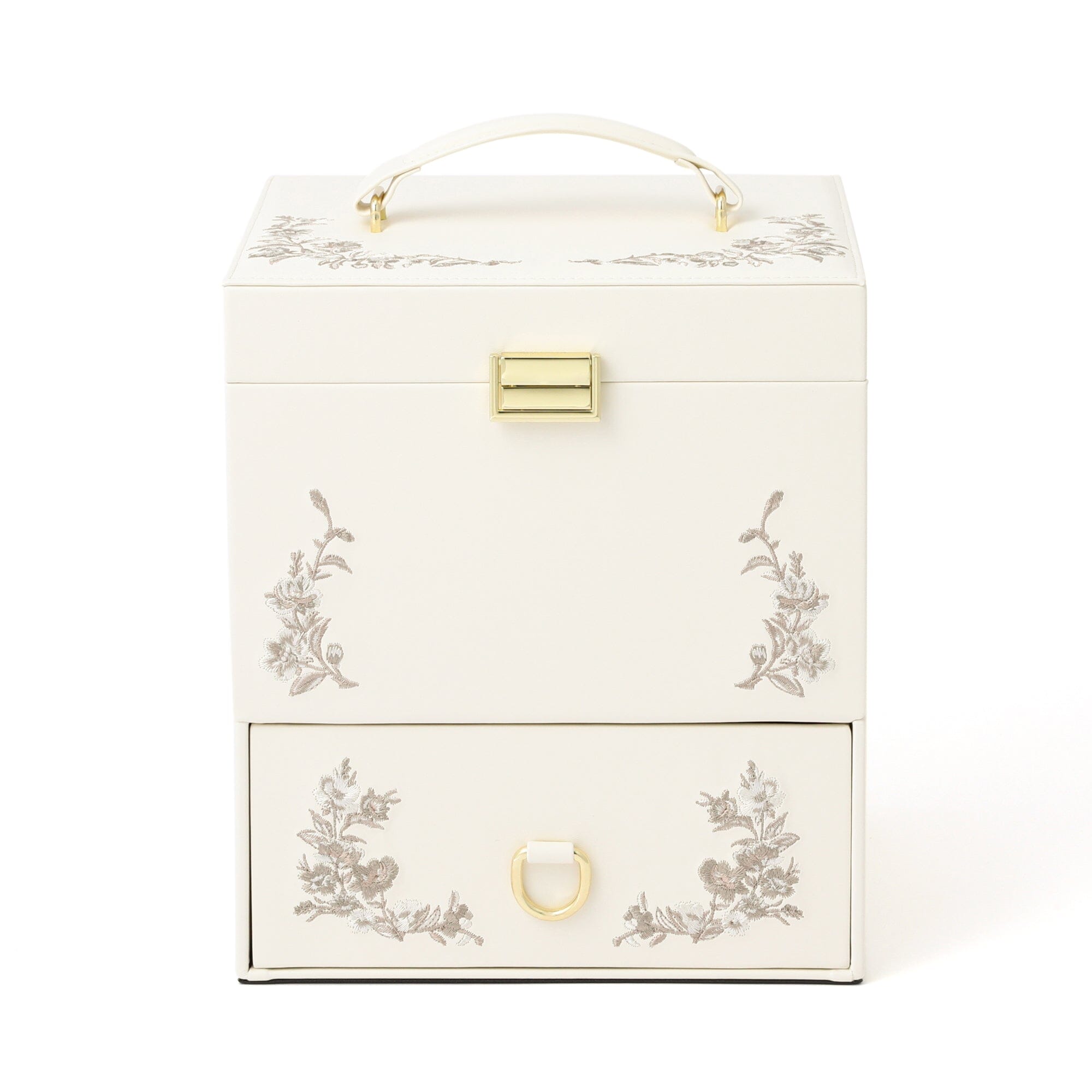 Elegant Beige Embroidery Flower Jewelry Box - Perfect for Gift Giving, Home Decor & Organizing Necklaces, Rings & Earrings