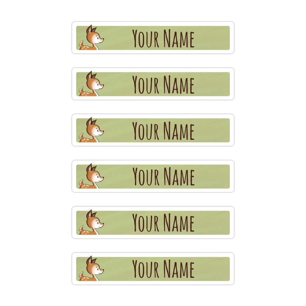 Peel & Stick Waterproof Name Labels - 80 Custom Skinny Deer Design Labels for Kids School Supplies & Organization | Durable Personalized Stickers for Water Bottles, Lunch Boxes & Toys
