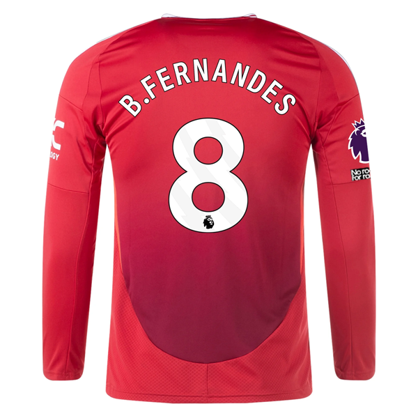 Adidas Manchester United Bruno Fernandes Long Sleeve Home Jersey 24/25 - Official EPL Soccer Jersey with No Room For Racism Patches (Red) - Perfect for Matchdays, Fan Events & Soccer Gift Giving