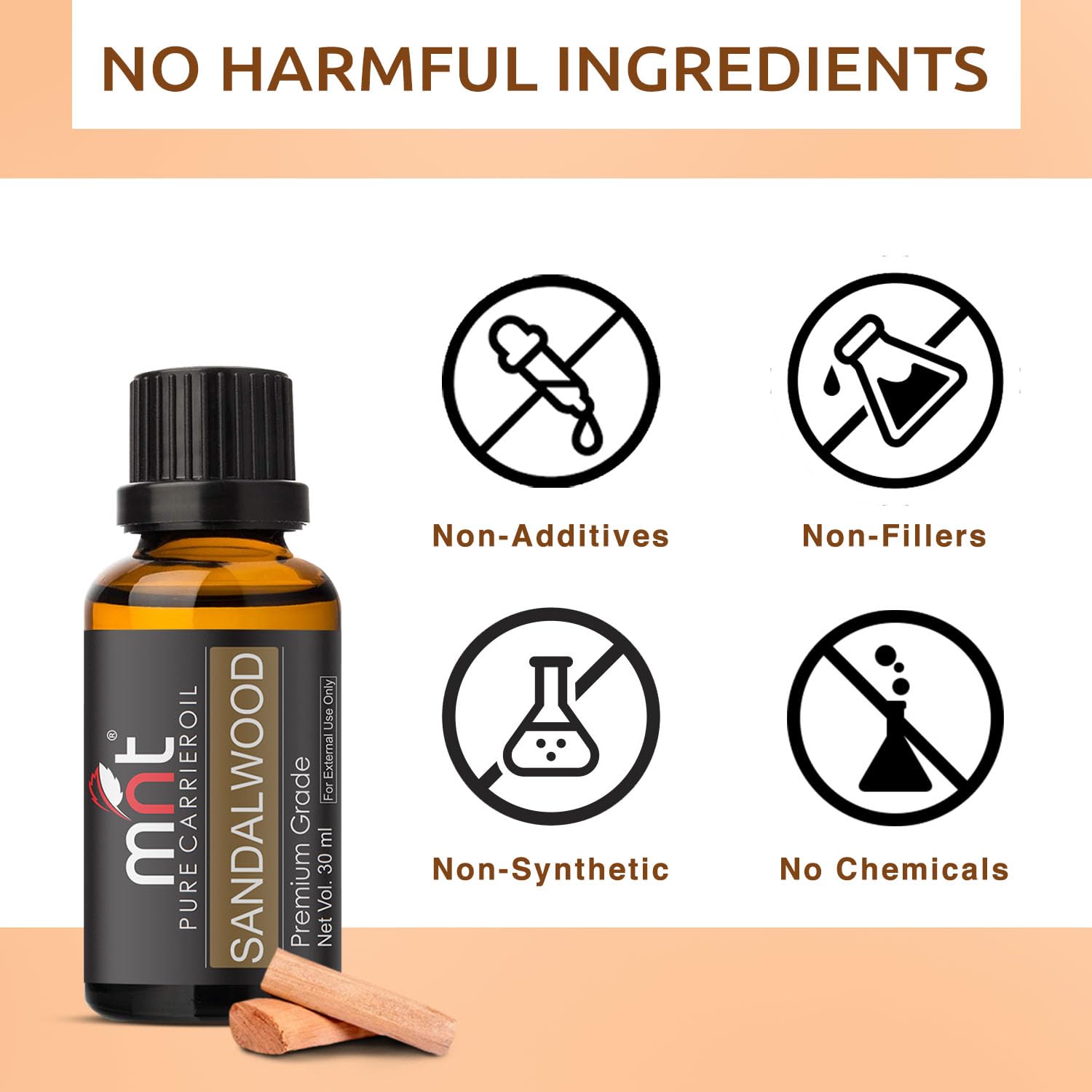 Pure & Natural Sandalwood Essential Oil (Chandan Oil) for Skin, Face, Bath & Aromatherapy - Stress Relief & Relaxation - Use in Diffusers, Pooja Ceremonies & Massage - 30ml