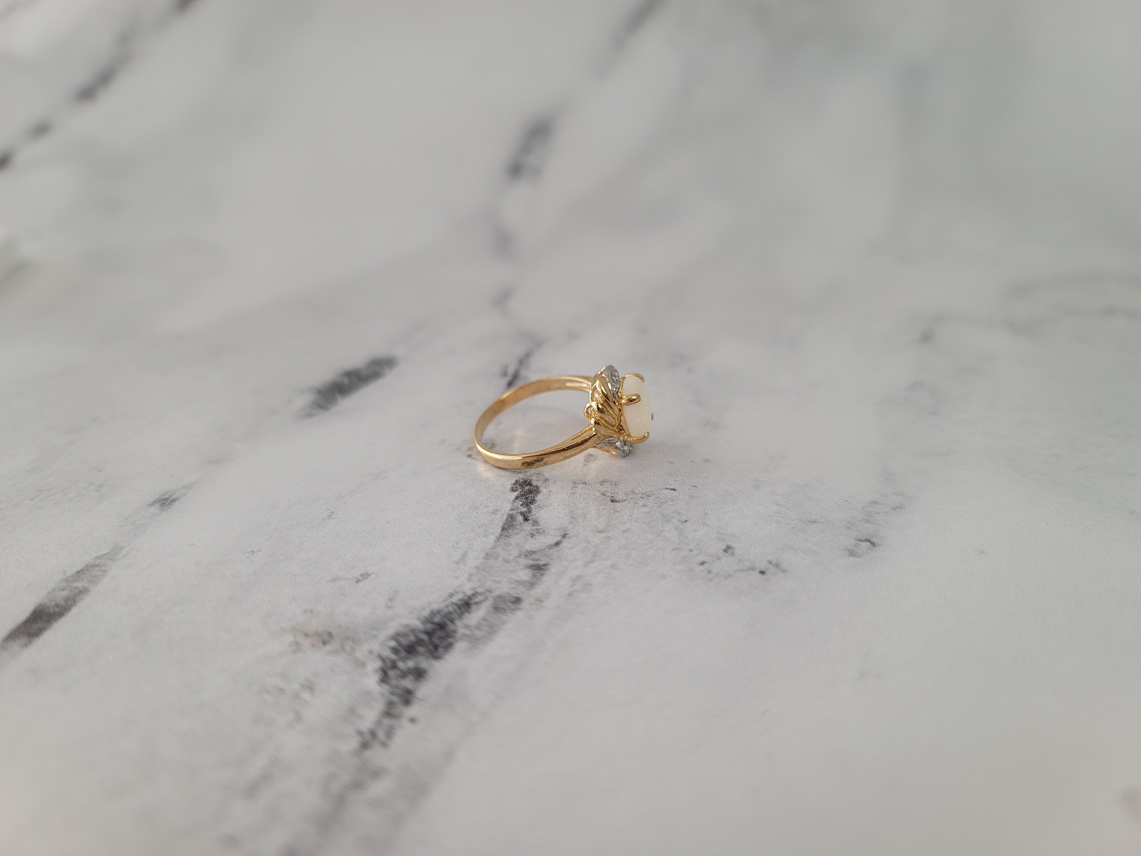 14K Yellow Gold Oval Opal Ring with Diamond Accents - Elegant Jewelry for Women, Perfect for Weddings, Anniversaries & Special Occasions