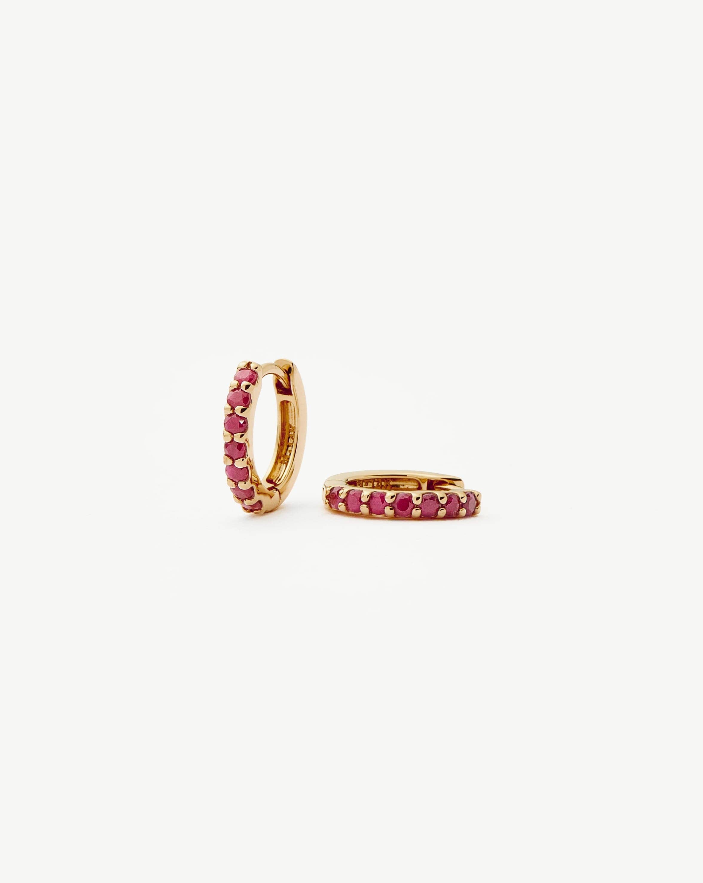 14K Solid Gold Ruby Huggie Earrings – Elegant & Dainty Hoop Earrings for Women | Perfect for Weddings, Parties & Everyday Wear