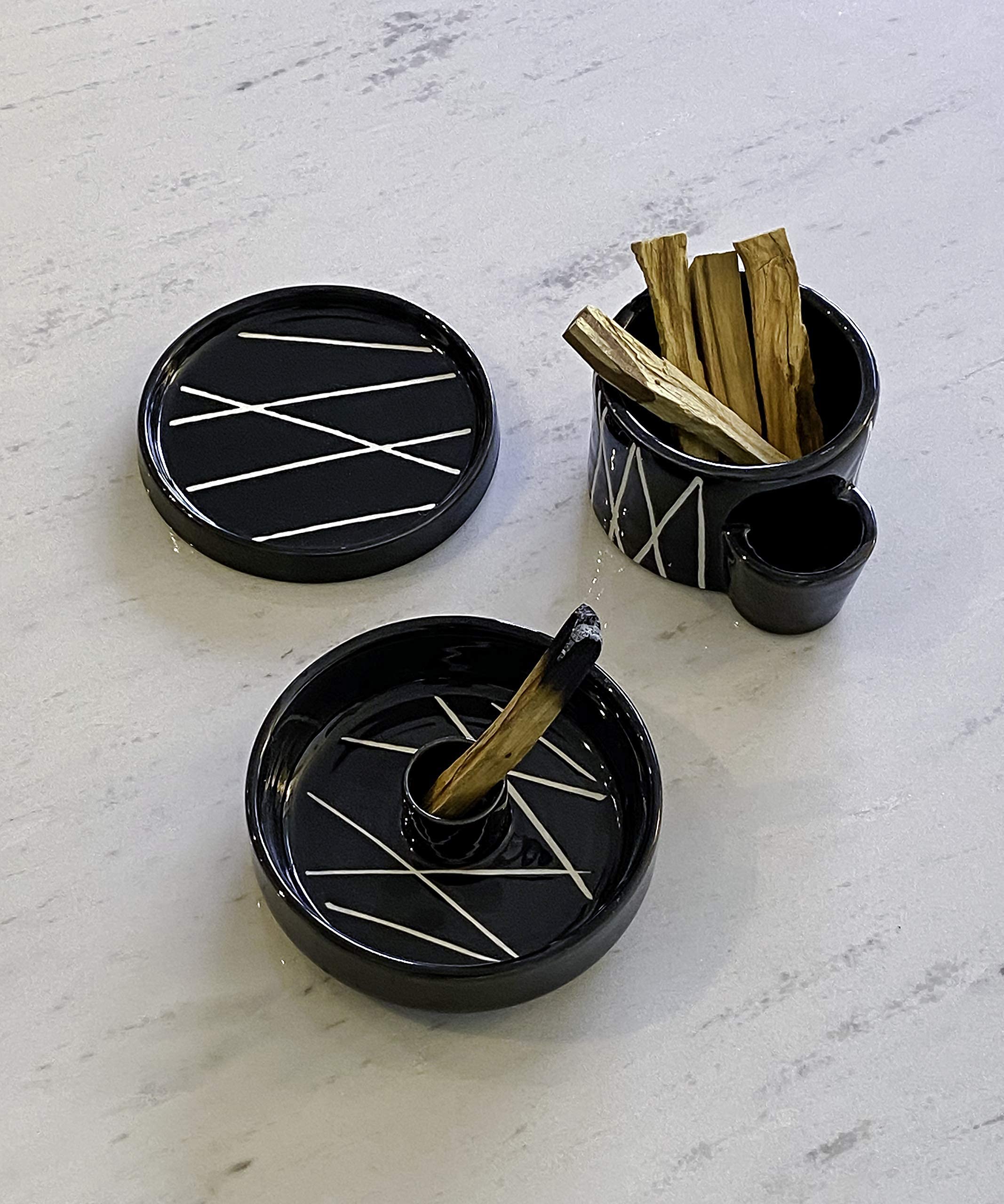 Bursera Onyx Ceramic Bowl - Eco-Friendly Decorative Bowl with Side Slot for Matches, Smudging Burn Bowl for Sage & Palo Santo, Candle Holder & Matchstick Organizer | Perfect for Meditation, Aromatherapy & Home Decor (Tree Planted with Every Purchase)