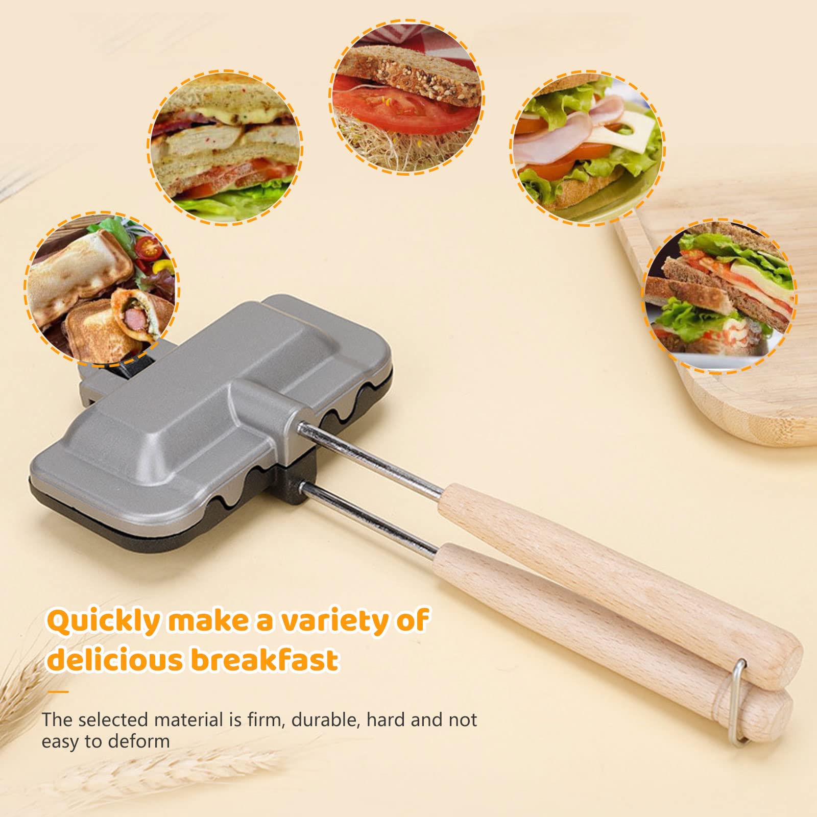 Longzhuo Double-Sided Non-Stick Sandwich Maker - Removable Grill Pan for Grilled Cheese, Pancakes, Omelets & Hot Dogs | Perfect for Breakfast, Camping & Quick Meals