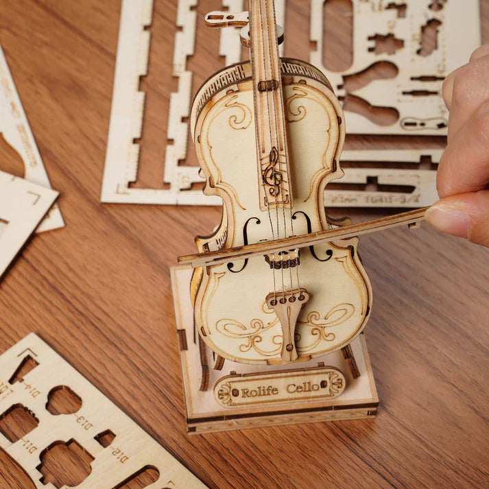 3D Wooden Puzzle Cello - DIY Music Instrument Model Kit for Adults & Teens - Perfect for Home Decor, Gift, and STEM Education