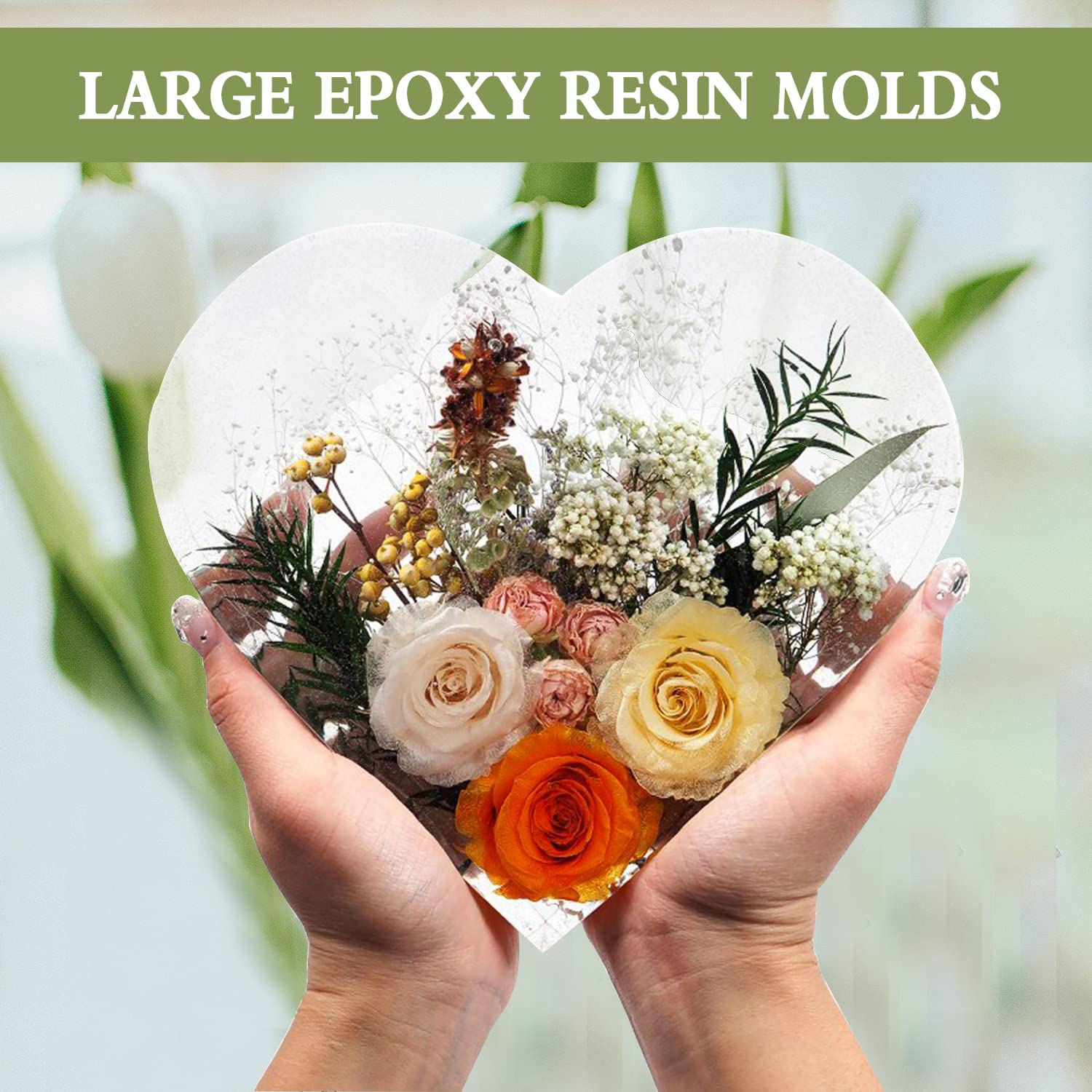 Large Heart Silicone Molds for Epoxy Resin - Deep Casting Flower Preservation & DIY Bookends - Perfect for Home Decor, Art Projects, and Crafting Gifts