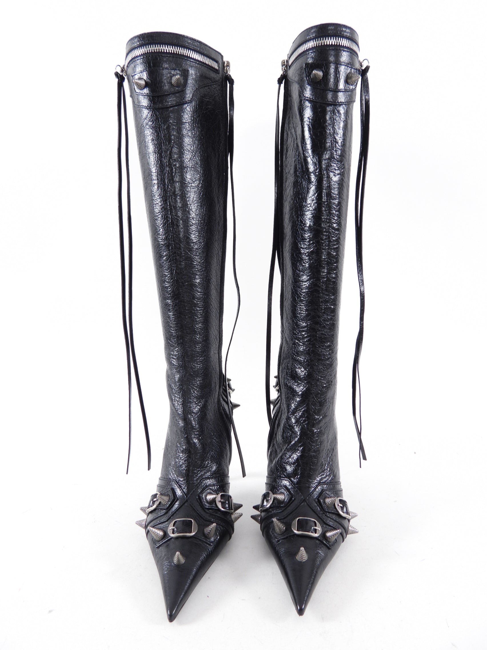 Balenciaga Black Leather Tall Spike Stud Cagole Boots Size 38 - Stylish Punk Rock Ankle Boots for Women, Perfect for Night Out, Concerts and Edgy Street Fashion