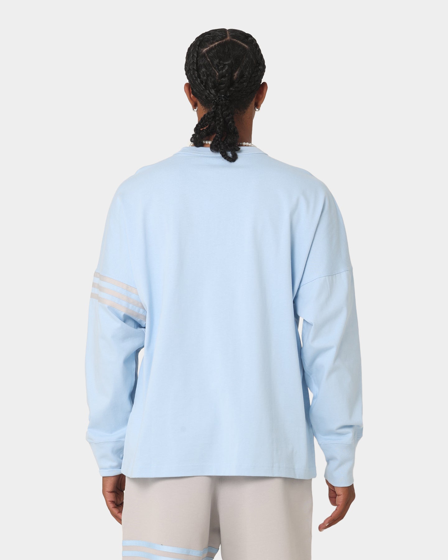 Adidas NeuClassics Long Sleeve T-Shirt for Men - Breathable Cotton Crewneck Tee in Clear Sky/Grey | Casual Wear, Gym, Street Style & Everyday Outfits