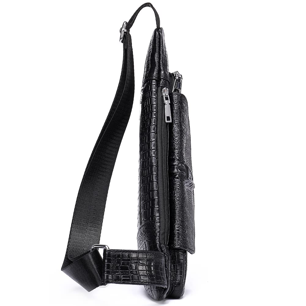 **NIUCUNZH Genuine Leather Crocodile Sling Bag for Women & Men - Crossbody Shoulder Purse Backpack, Black - Perfect for Travel, Work & Daily Use**