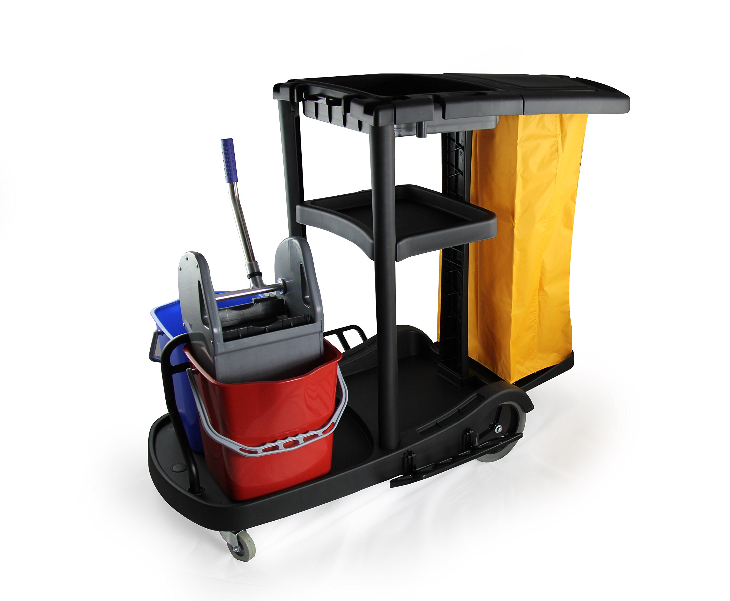 Industrial Janitorial Service Cart with Vinyl Bag - Heavy Duty Cleaning Cart for Commercial & Warehouse Use