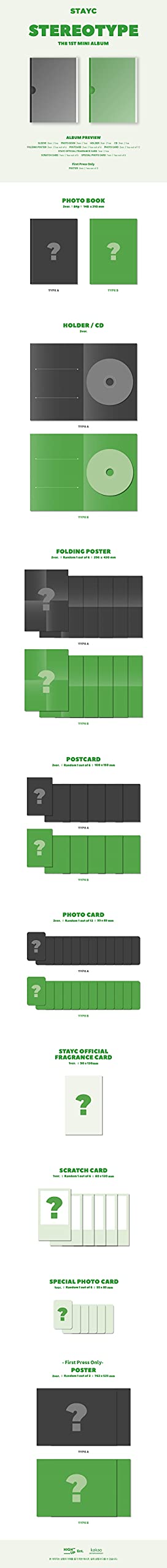 STAYC - STEREOTYPE (1st Mini Album) + Extra Photo Cards - Version A - (Folded Poster Included) | K-Pop Music Album for Fans, Collectors & Gift Giving
