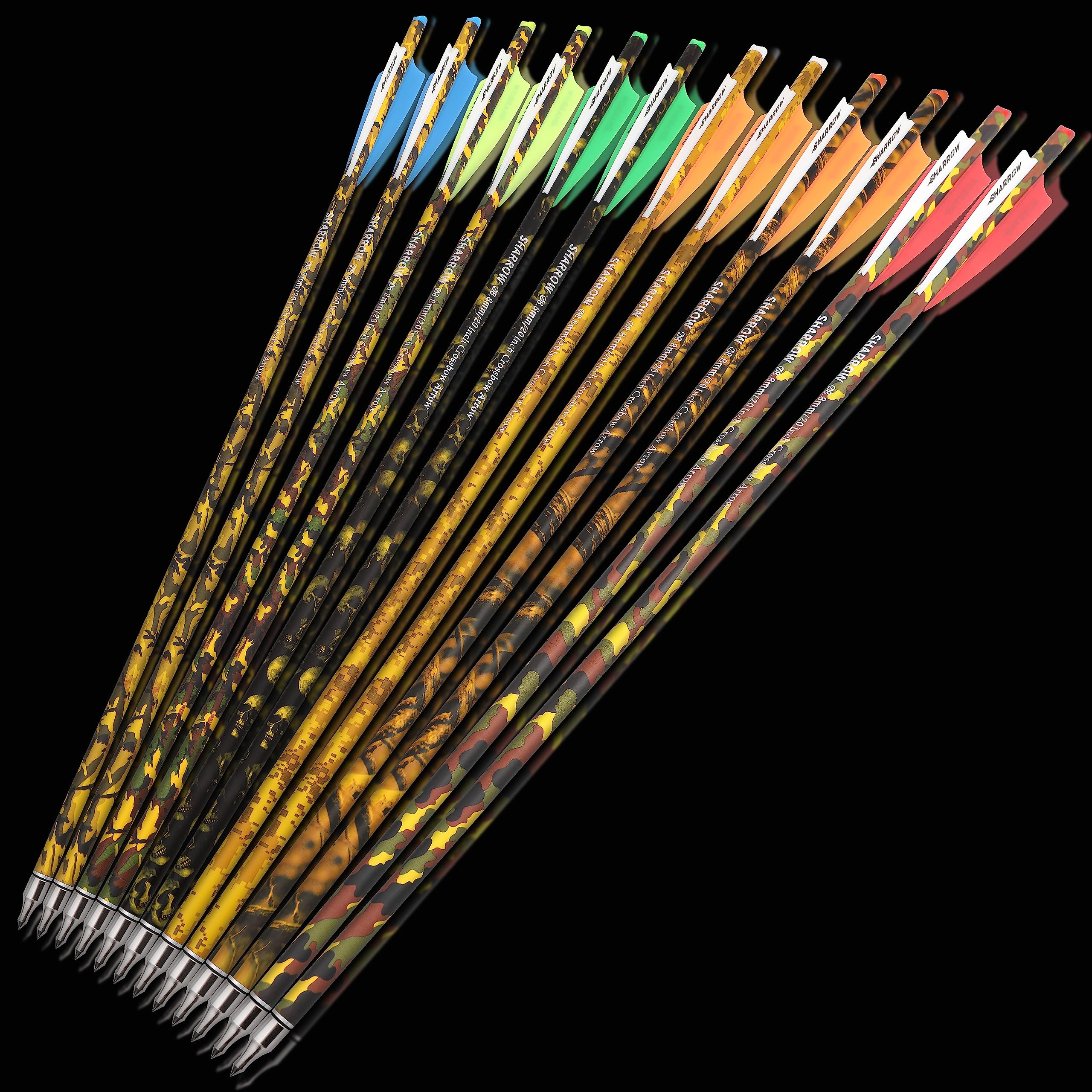 ZSHJGJR 16-22 Inch Carbon Crossbow Bolts with Screw-in Broadheads - Camo Shaft Hunting Arrows for Crossbow Shooting, 6/12PCS - Ideal for Hunting, Target Practice, and Outdoor Adventures