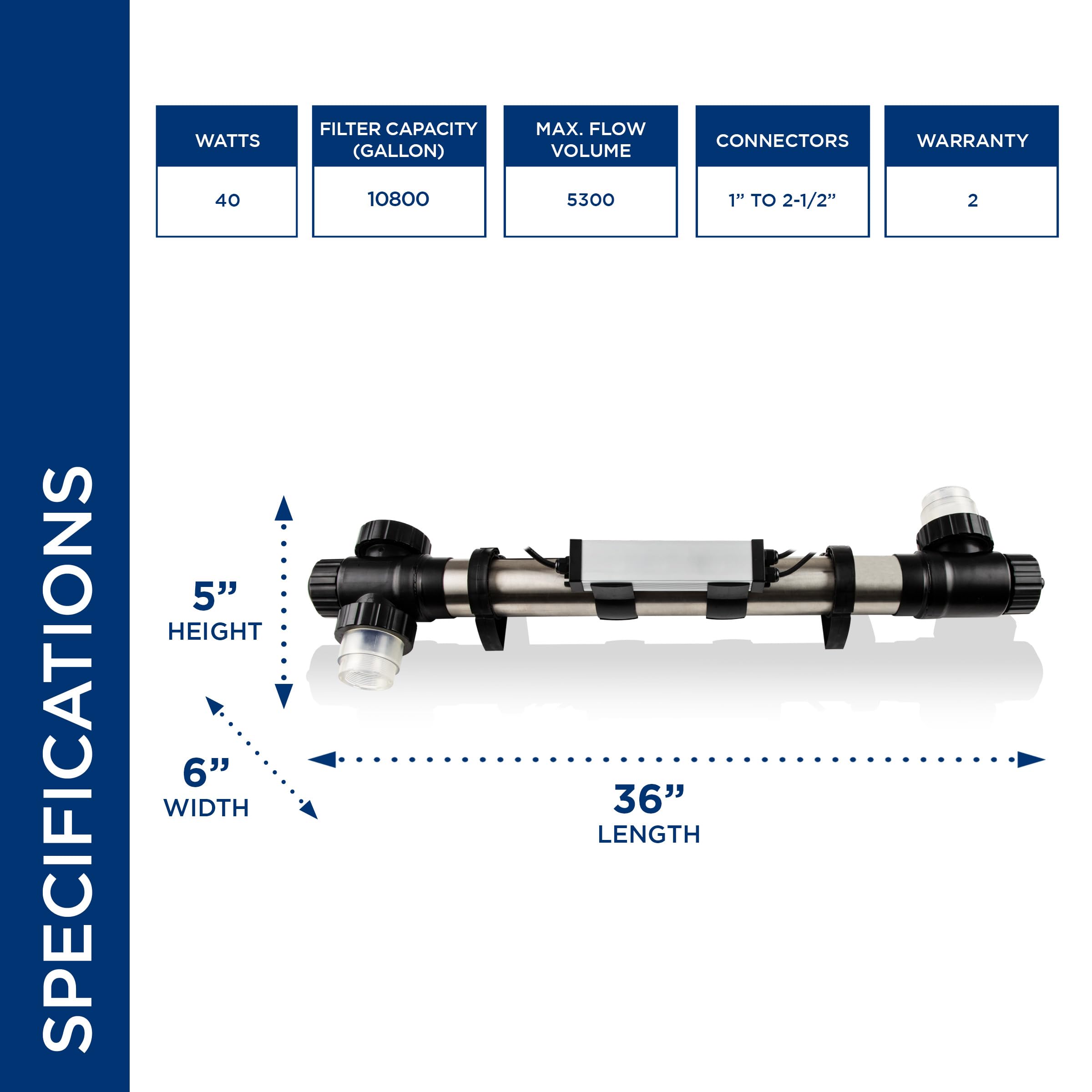 Alpine Corporation 40 Watt UV Clarifier for Fountains, Waterfalls, and Water Circulation - Ideal for Ponds, Garden Features, and Outdoor Water Systems