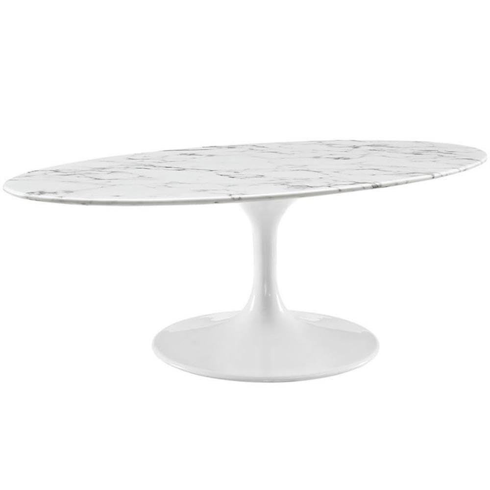 Allora Oval Faux Marble Coffee Table - White Modern Living Room Furniture for Small Spaces | Perfect for Apartments, Condos & Cozy Homes