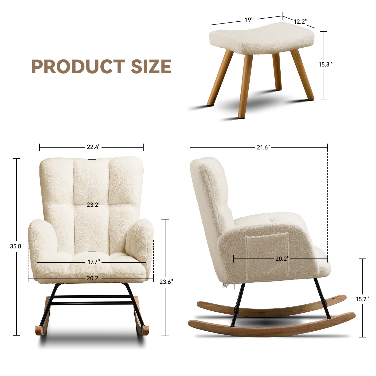 ComHoma Nursery Rocking Chair with Ottoman - Teddy Glider Recliner, High Back Accent Chair for Adults - Perfect for Reading, Nursing, Living Room & Office (Beige) | Cozy Comfort for Baby Nurseries, Relaxing Evenings & Home Decor