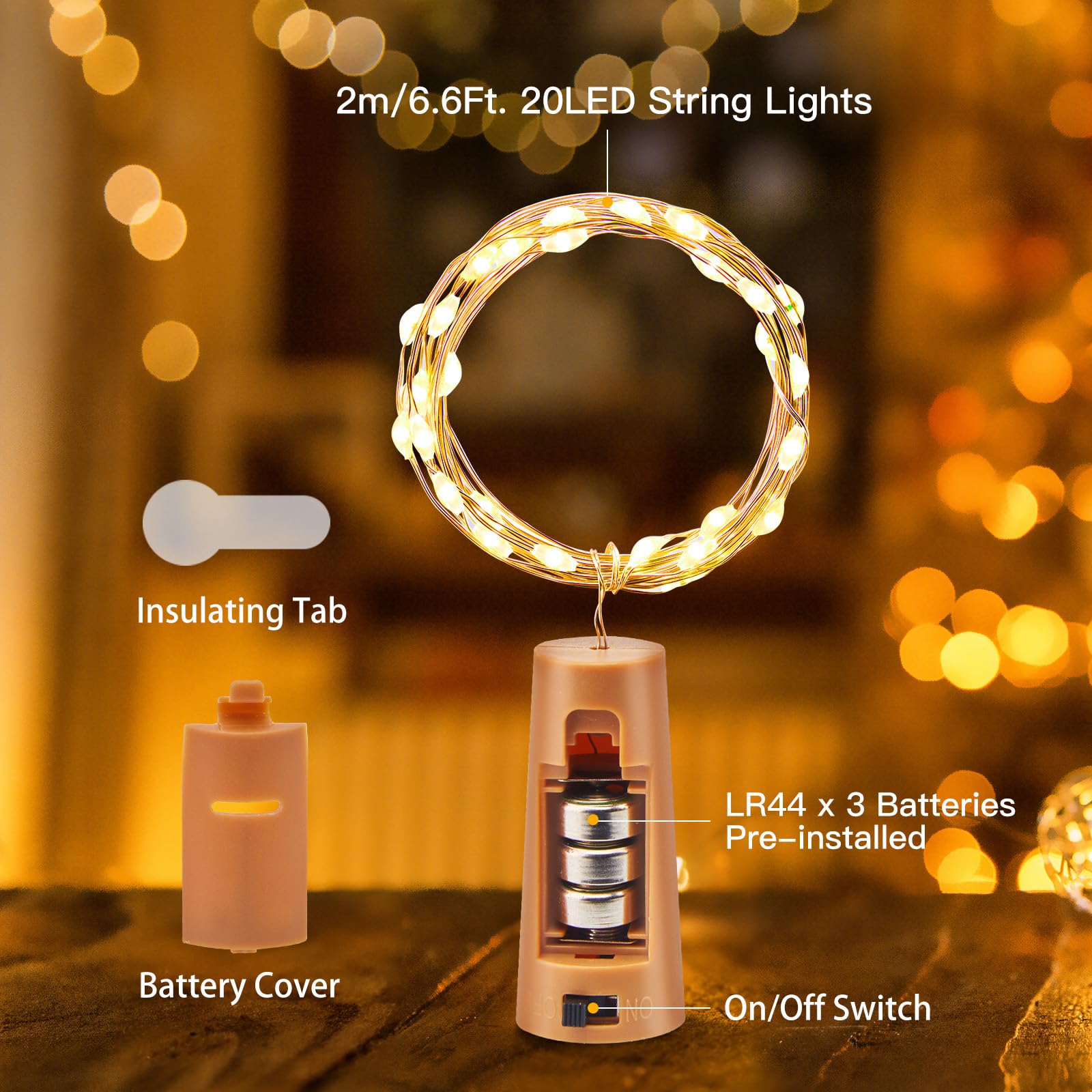 Brightown 10 Pack LED Wine Bottle Lights with Cork - 20 Silver Wire Waterproof Battery Operated Mini Fairy Lights for Liquor Bottles, DIY Party Bar Christmas Wedding Decorations - Perfect for Home, Restaurant, Holiday and Special Event Lighting