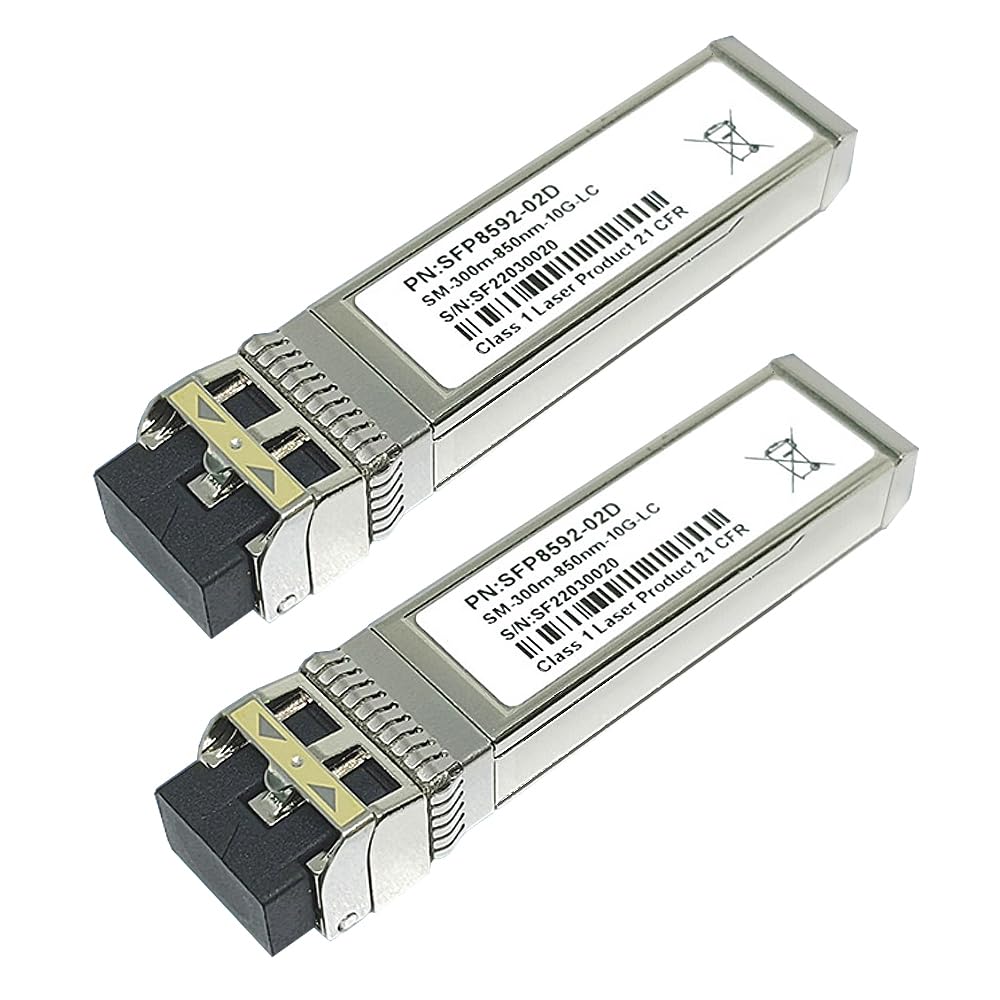10GBase-SR SFP+ LC Transceiver Module - 850nm Multimode Fiber Optic for 10G Ethernet - 300m Range - Plug & Play - Compatible with Cisco, Juniper, HP & More (2-Pack) - Ideal for Data Centers, Enterprise Networks & High-Speed Connectivity
