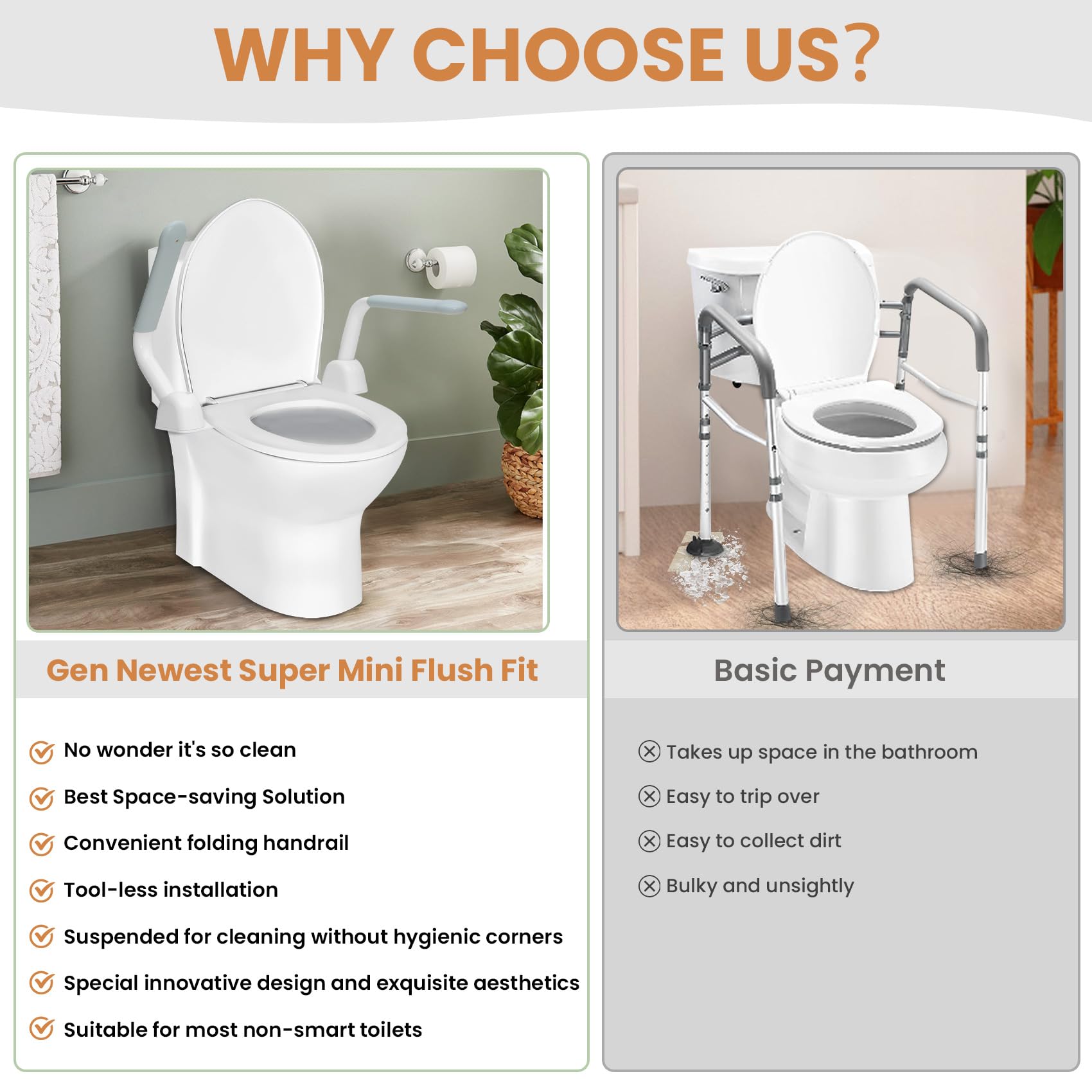Elderly Toilet Safety Rails - Adjustable Bathroom Handrails for Seniors, Disabled & Mobility Impaired - Ideal for Flush Toilets, Post-Surgery Recovery & Home Accessibility (70+ Users) - Perfect for Elderly Care, Injury Rehabilitation & ADA Compliant Bathrooms