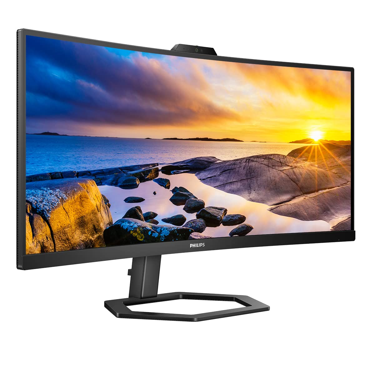 Philips 34E1C5600HE 34-Inch UltraWide QHD Monitor (3440x1440) with Built-in Webcam, USB-C Docking, 100Hz Refresh Rate - Perfect for Home Office, Gaming & Video Conferencing