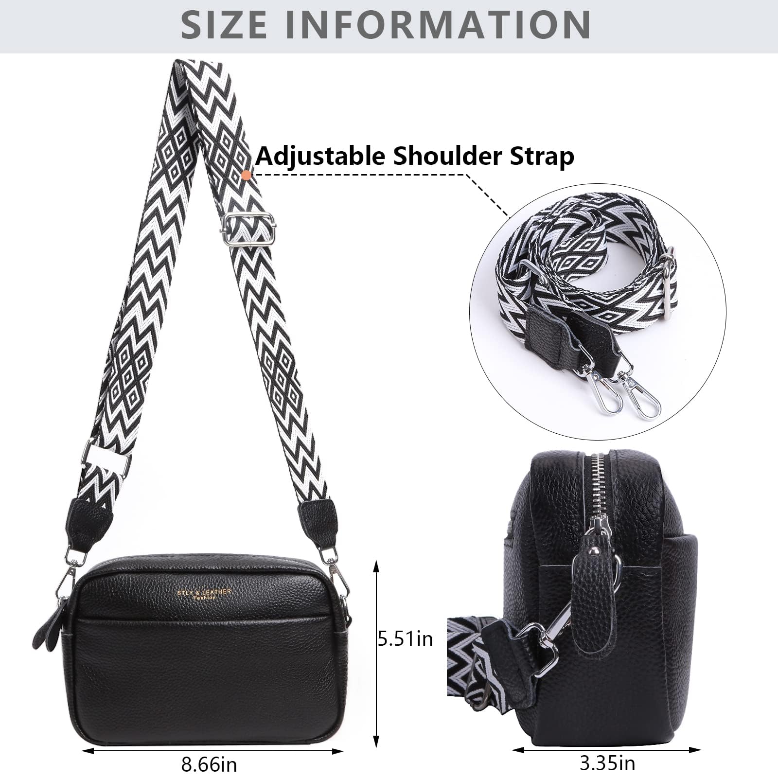 DKIIL NOIYB Genuine Leather Crossbody Bag for Women - White Camera Purse for Travel & Daily Use
