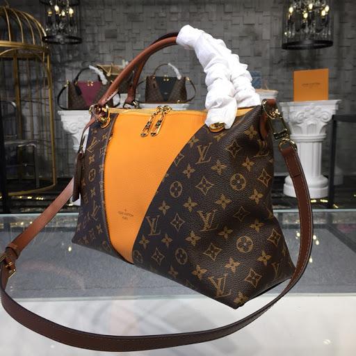Authentic Louis Vuitton V Tote MM Handbag - Monogram Canvas with Safran Yellow Leather Trim - Perfect for Work, Travel & Everyday Luxury Accessory