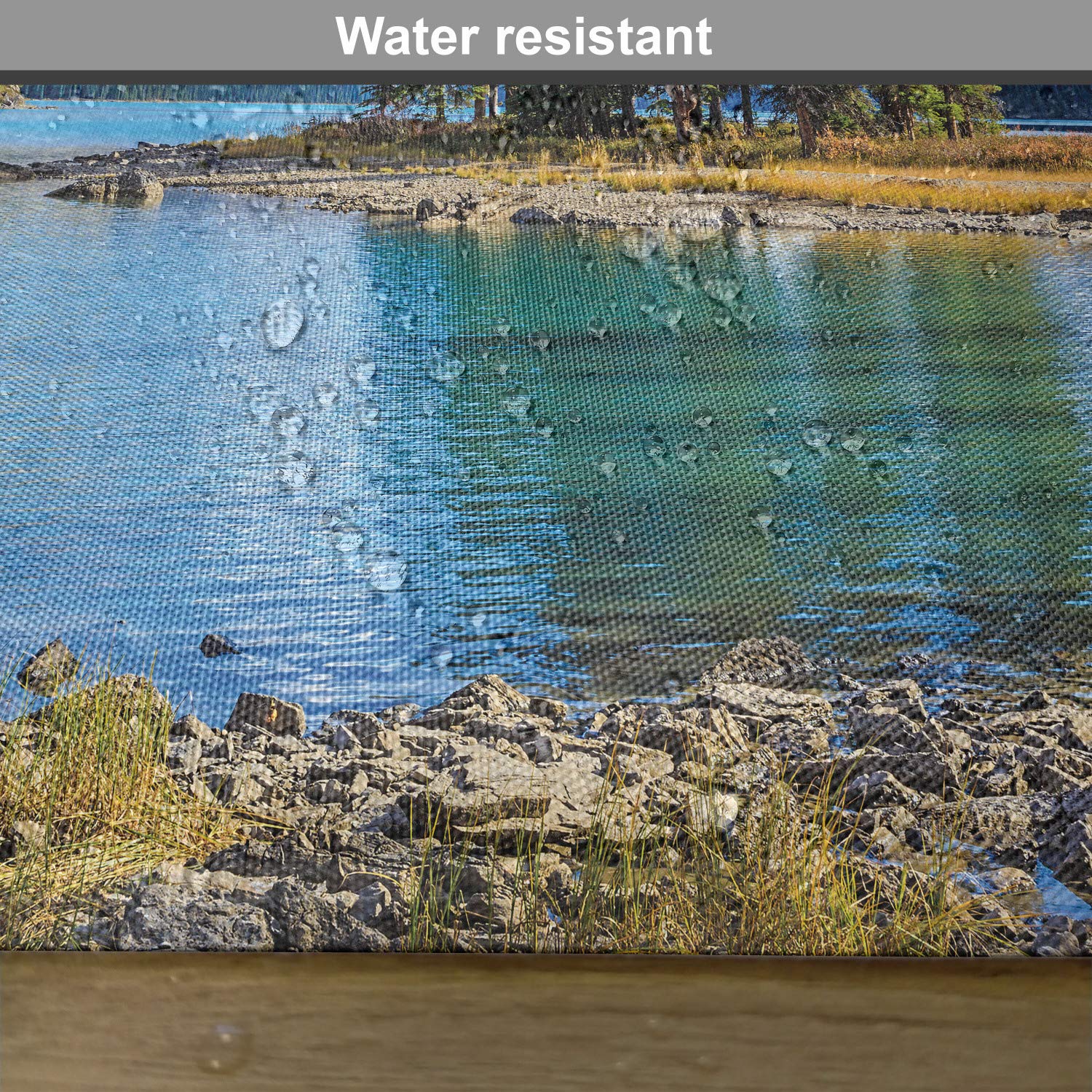 Lunarable Mountain Place Mats Set of 4 - Scenic Spirit Island & Maligne Lake Canada Summer Landscape - Washable Fabric Table Mats for Dining Room & Kitchen Decor in Pale Blue Green Tan - Perfect for Dinner Parties & Holiday Gatherings