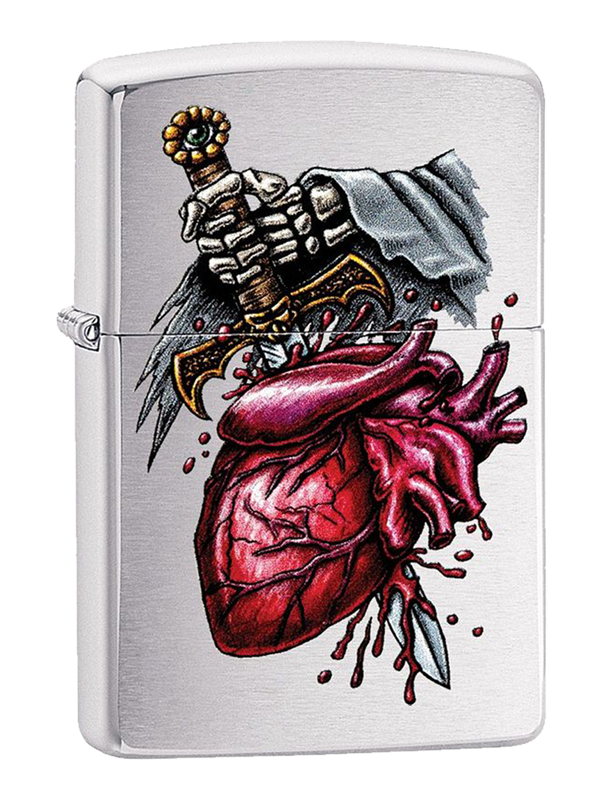 Zippo Gothic Sword in the Heart Brushed Chrome Windproof Lighter - Perfect for Outdoor Camping, Hiking & Everyday Carry (ECG)