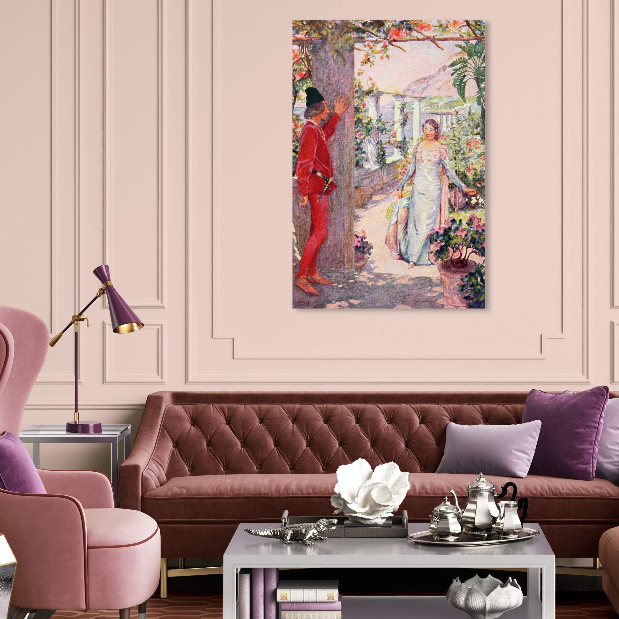 Oliver Gal Fantasy Wall Art Canvas Print - 'The Prince Waits for The Princess' Kids Room Decor, 30x45 Inch, Green & Red - Perfect for Nursery, Children's Bedroom & Playroom Wall Decor
