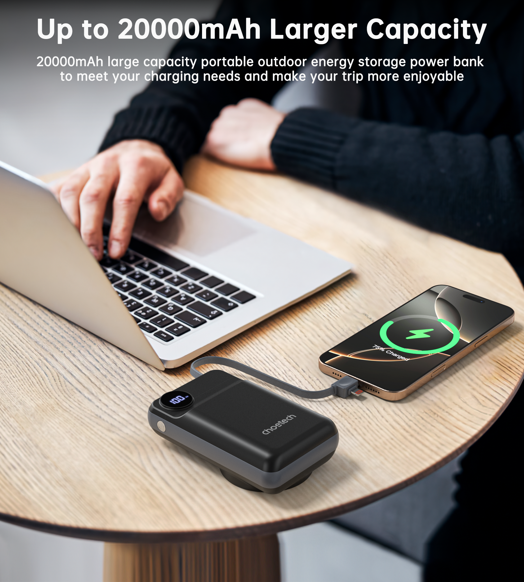20000mAh Portable Charger with LED Display - Fast Charging Power Bank for iPhone, Samsung & Smartwatches | Perfect for Travel, Camping & Emergency Backup (Black)