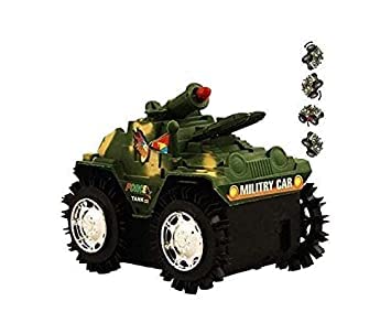 SIZZLER TOYS Military Tank Toy with Flashing Lights - Battery Powered Tumbling Army Vehicle for Kids - Great for Battle Play, Birthday Gifts & Collectors (Pack of 1)