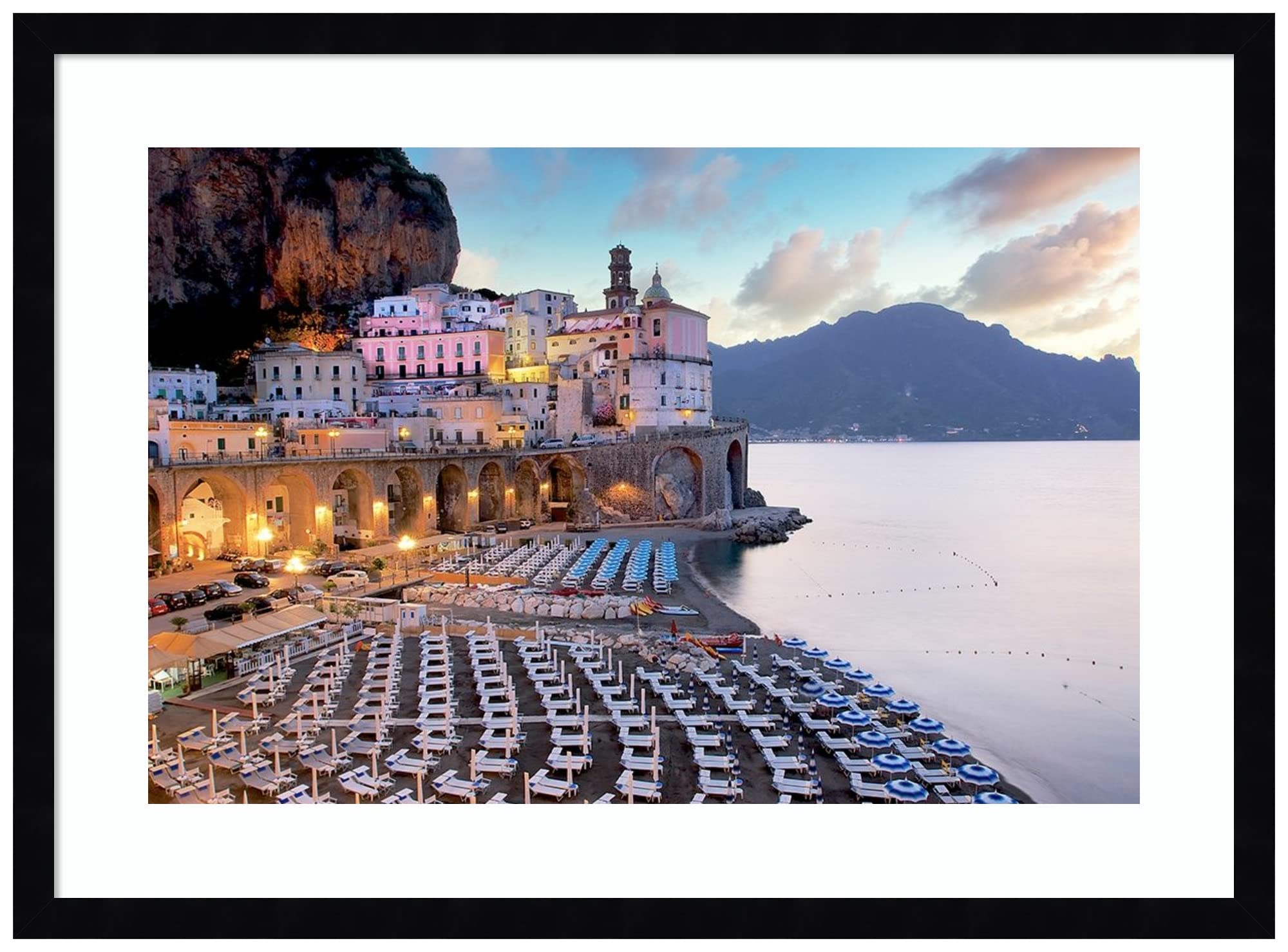 Amanti Art Framed Wall Art Print 19x25 - Sunrise Atrani Italy Coastal Painting by Alan Blaustein | Beach Wall Decor, Mediterranean Landscape Poster for Living Room, Bedroom, Office | Perfect for Coastal, Nautical & Vacation Home Decor