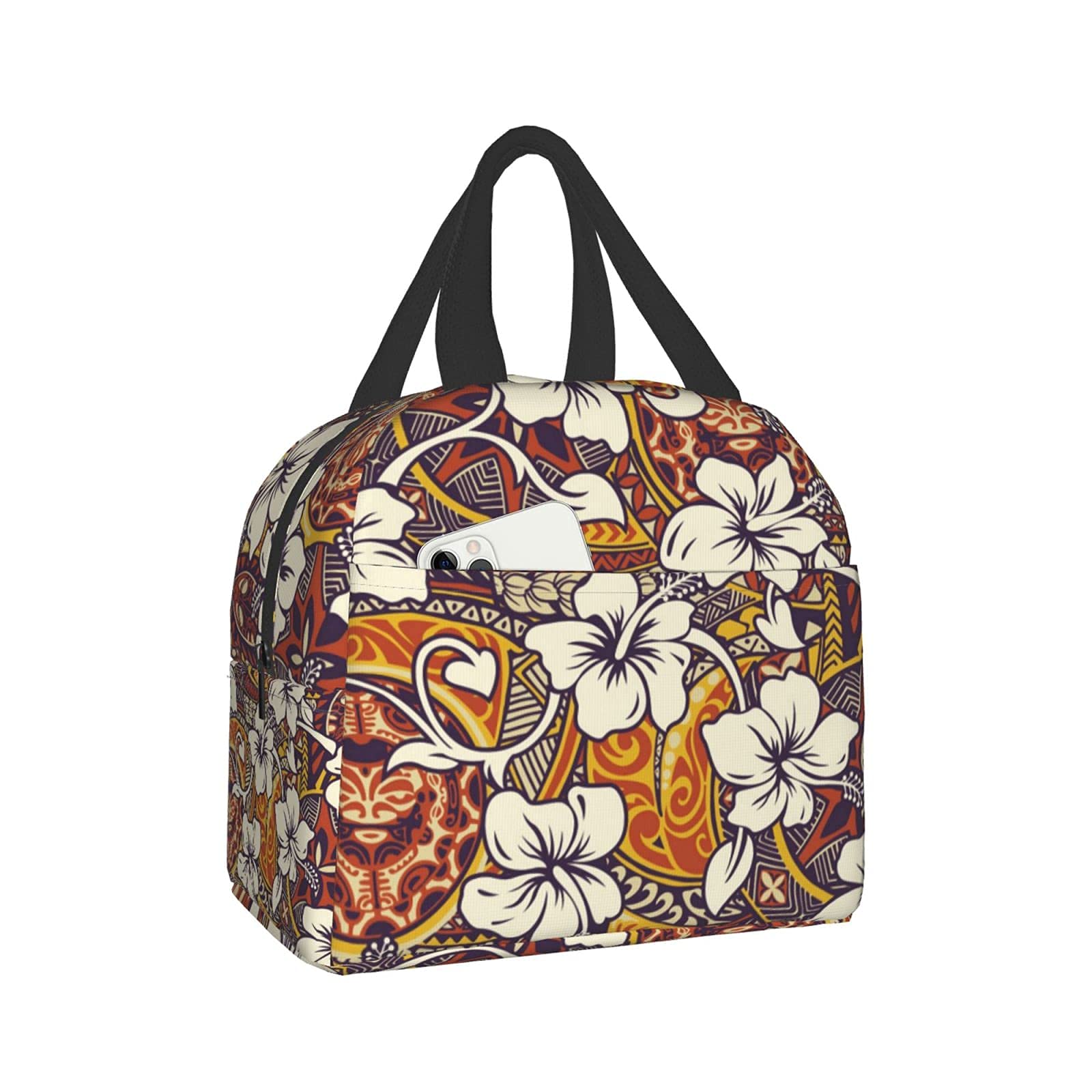Stylish Insulated Lunch Bag for Women & Men - Abstract Hibiscus Flower Tote for Work, Travel & Picnic | Reusable Lunch Box Container for Office, School & Outdoor Activities