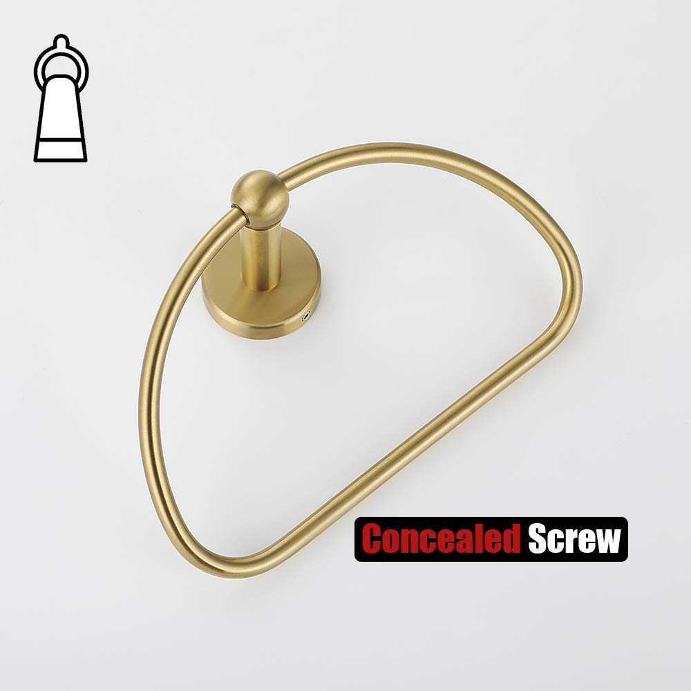 JQK Gold Stainless Steel Towel Ring Holder - 7 Inch Brushed Golden Wall Mount Bathroom Accessory (TR160-BG) - Perfect for Bathrooms, Powder Rooms & Spa Decor
