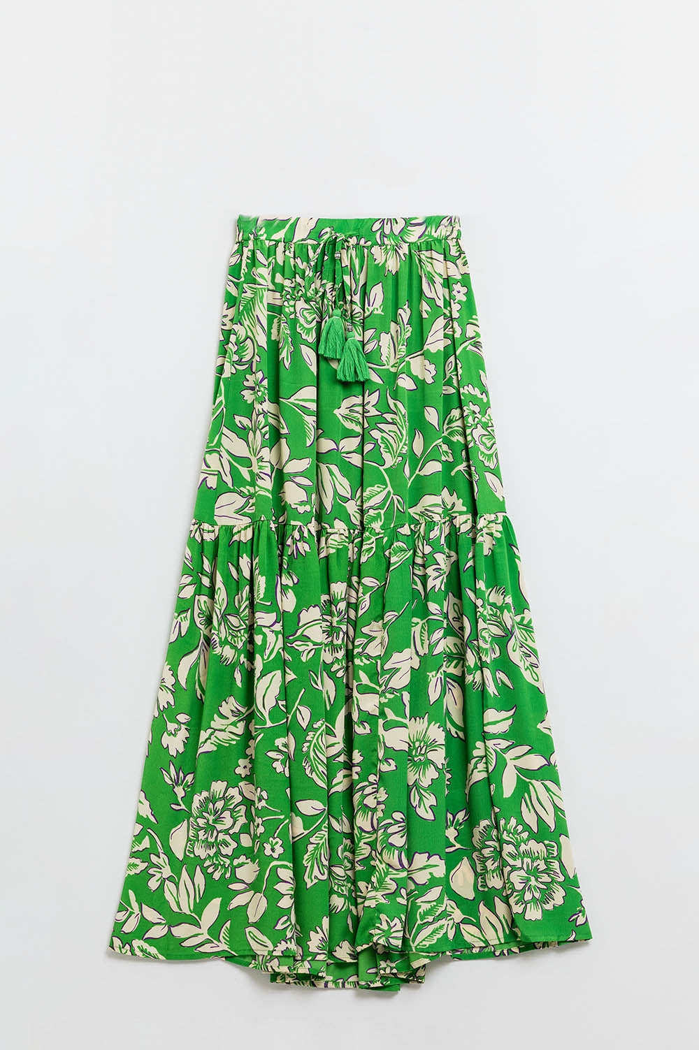 Floral Print Green Wrap Maxi Skirt with Pockets - Women's Boho Summer Skirt for Beach, Vacation & Casual Outfits