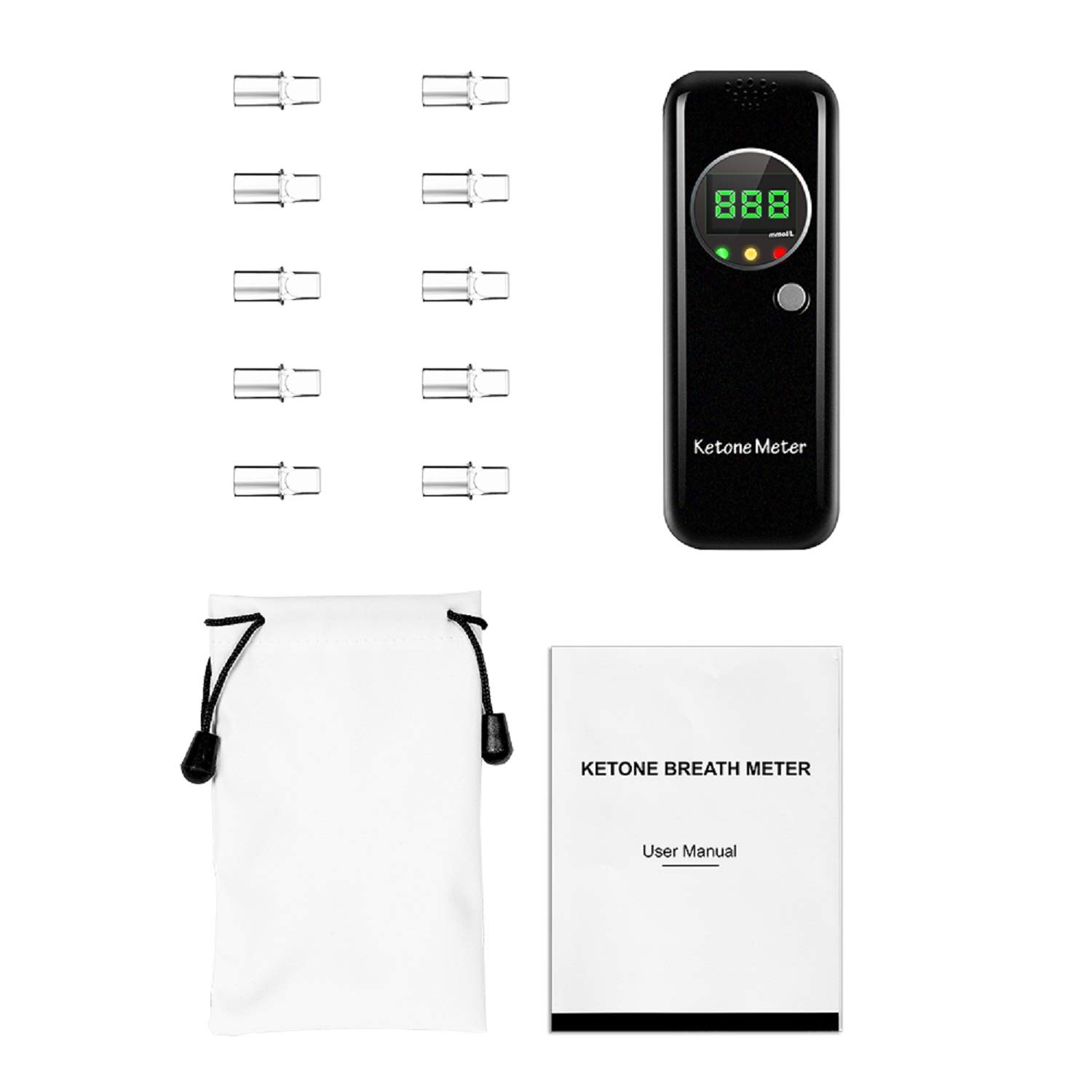 Ketosis Breath Analyzer - Digital LCD Keto Breathalyzer with 10 Mouthpieces for Ketone Testing, Accurate Ketone Level Monitor - Perfect for Keto Diet, Weight Loss & Fitness Tracking (Black)