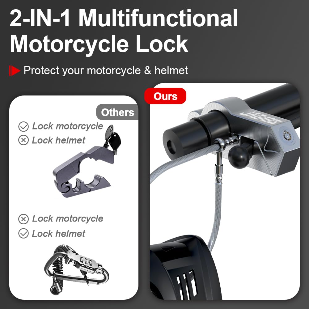 Motorcycle Helmet & Brake Lock Combo - Anti-Theft Handlebar Lock for Scooters, ATV, Dirt Bikes - Secure Parking Protection