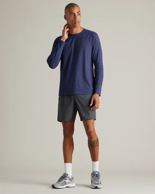 Rhone Men's Reign Long Sleeve Slim Fit Performance T-Shirt - Midnight Heather - Moisture Wicking Workout & Casual Wear