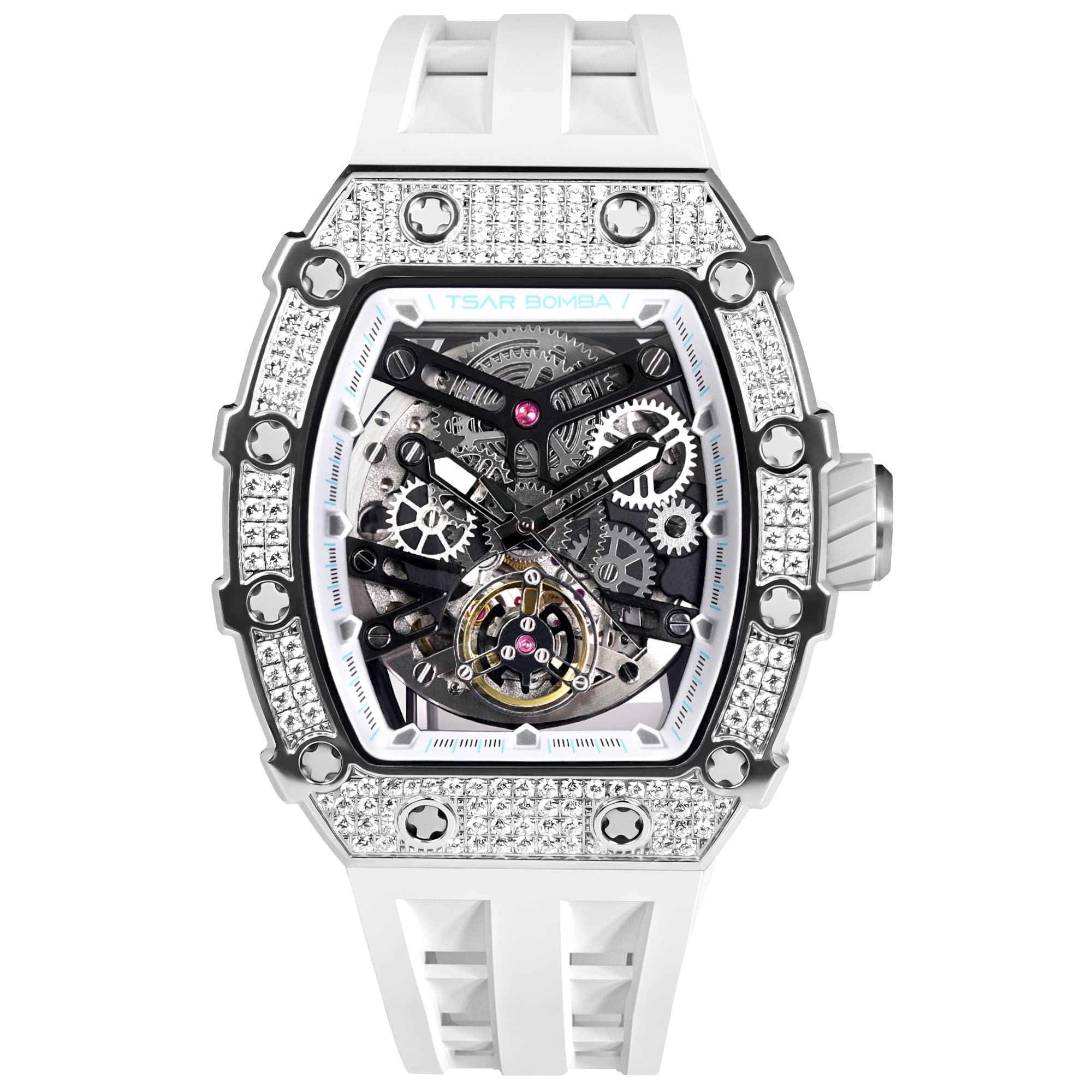 Luxury Men's Automatic Skeleton Watch - Mechanical Tonneau Square Big Face Dial with Silicone Strap, 50M Waterproof - Perfect for Business, Formal Events & Everyday Wear