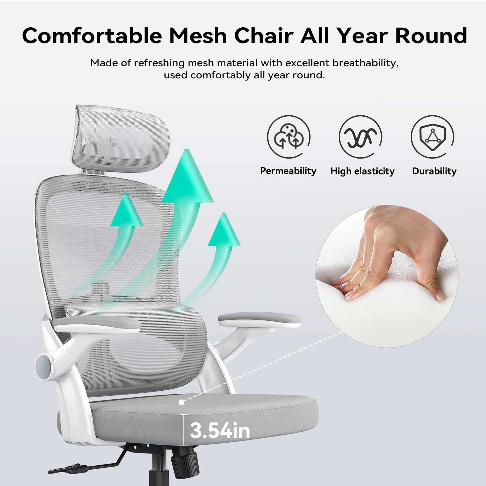 SIHOO M102C Ergonomic Office Chair - High Back Desk Chair with 3D Adjustable Armrests, Lumbar Support & 2D Headrest - Swivel Computer Task Chair with Tilt Function - White - Perfect for Home Office, Gaming & Workspaces