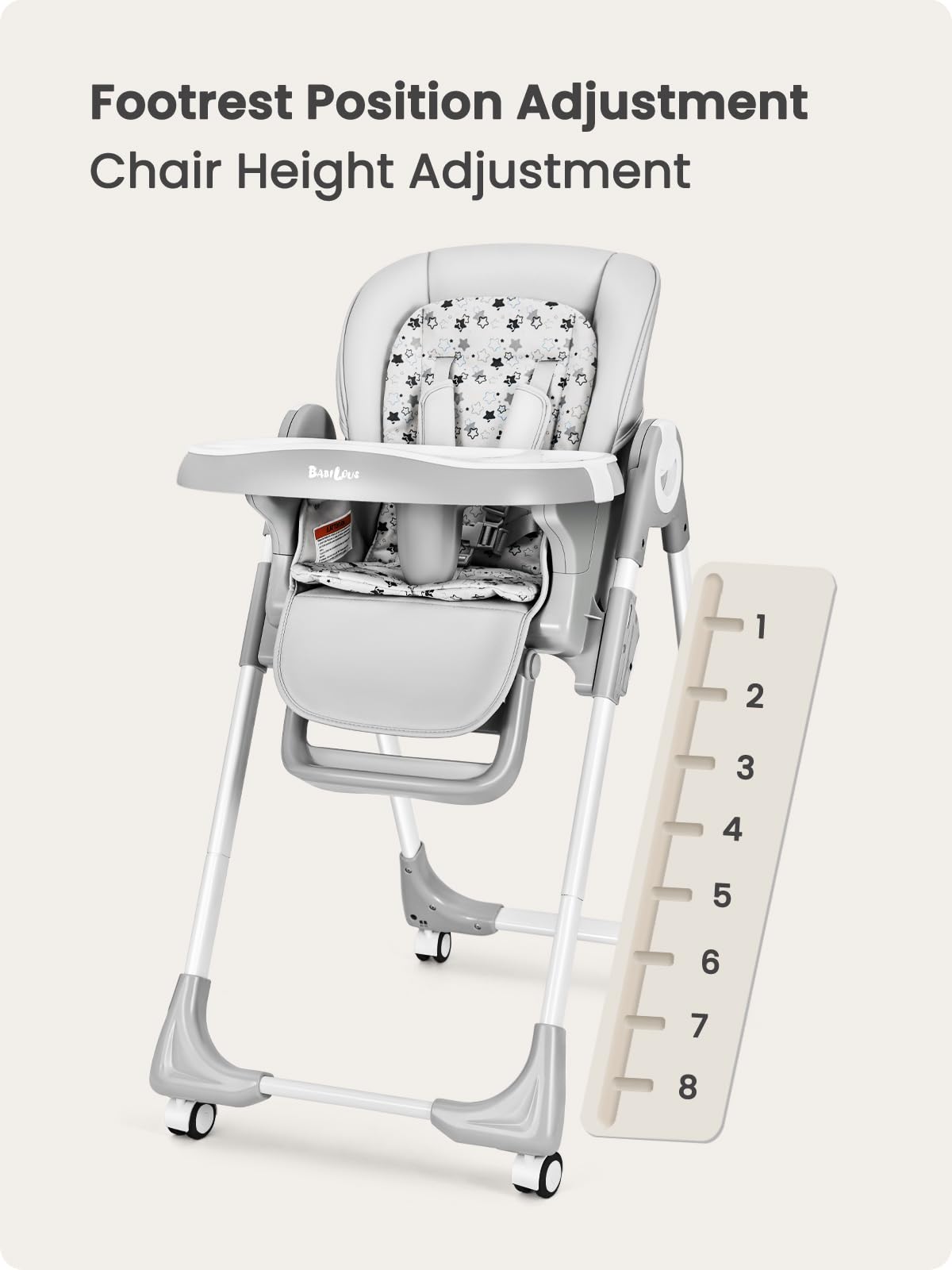 Convertible Baby High Chair with Adjustable Backrest & Footrest - Foldable Toddler Dining Chair with Removable Tray & Locking Wheels (Star Gray) - Perfect for Home, Restaurant & Travel Use
