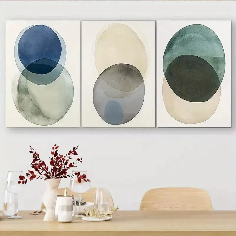 3-Piece Abstract Overlapping Circles Triptych Wall Art Set - Framed Canvas 40x60cm (16x24in) - High Quality Print | 100% Australian Made | Ready to Hang | Perfect for Living Room, Bedroom & Office Decor