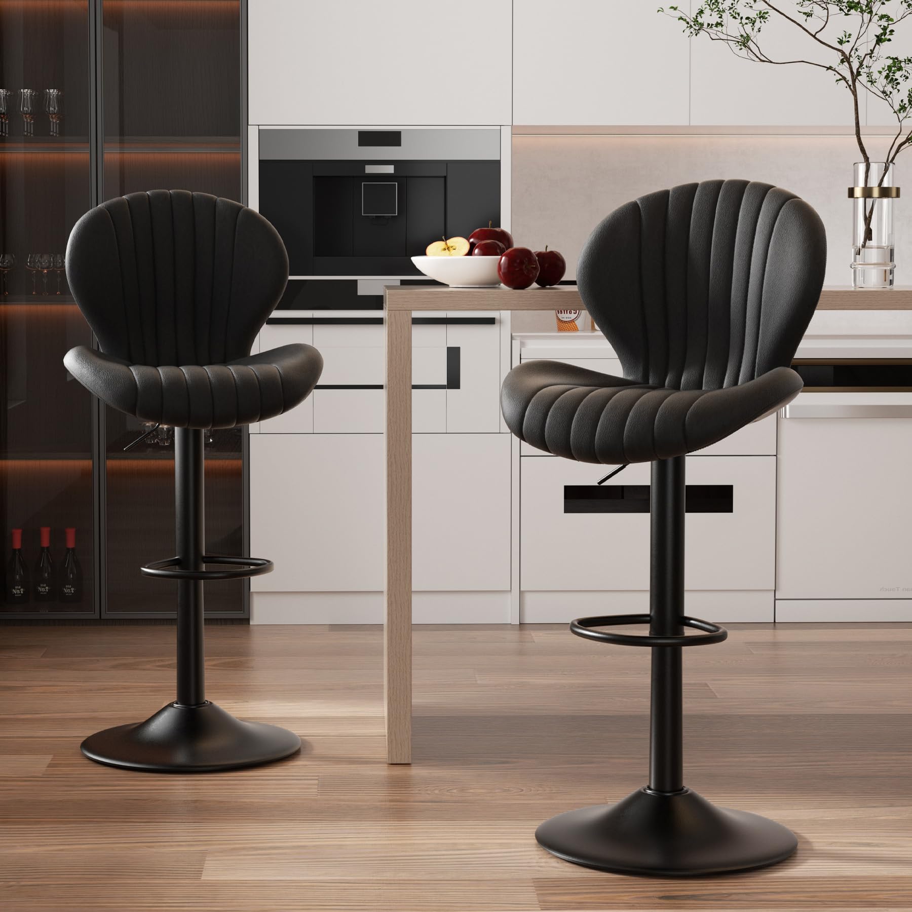2 Pack Modern Swivel Bar Stools - Counter Height Bar Chairs with High Backrest, Easy 3-5 Minute Assembly for Home Bar, Kitchen Island & Dining Room - Black (Perfect for Entertaining & Small Spaces)