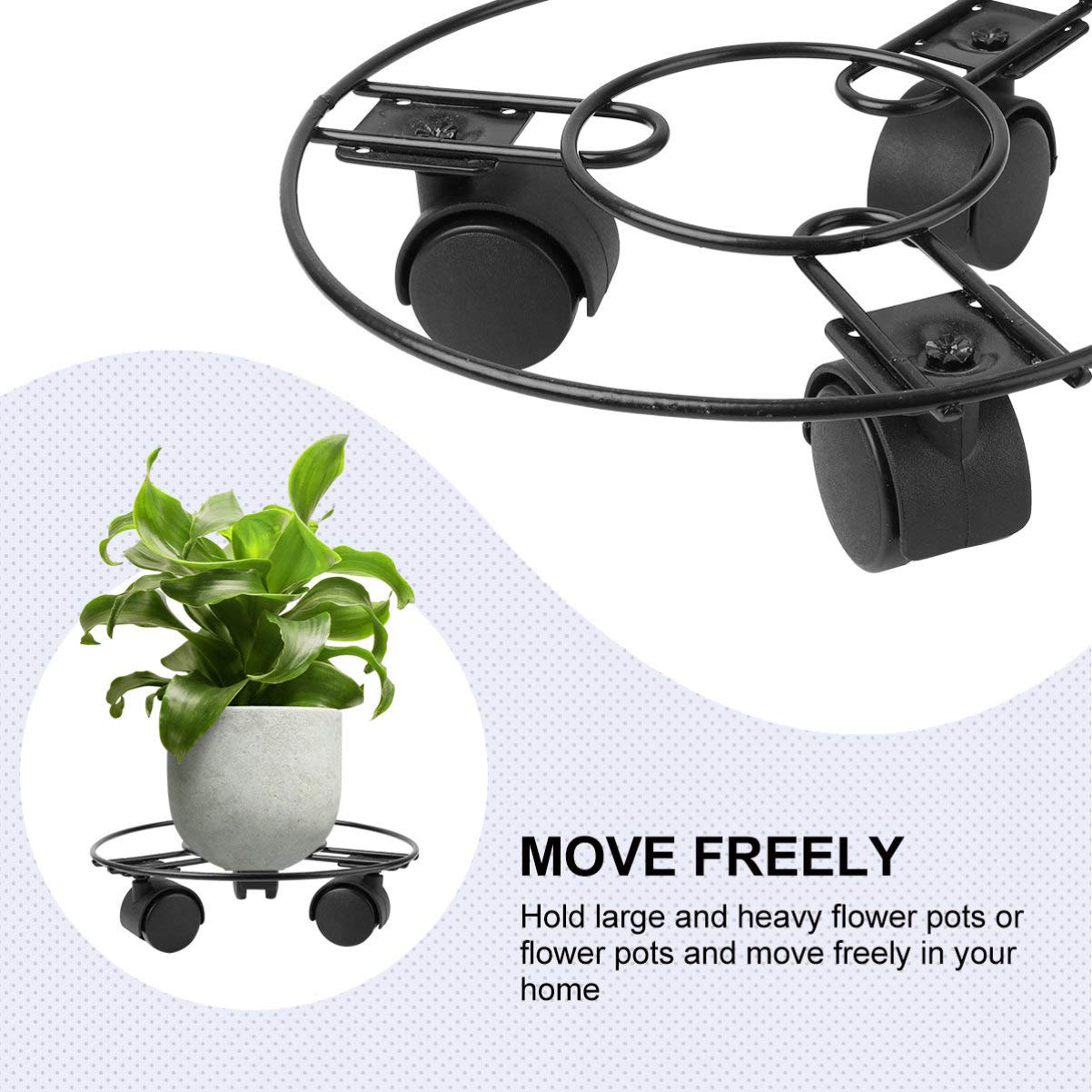 Happyyami Heavy Duty Iron Flower Pot Holder with Large Wheels - Plant Stand with Rolling Dish for Easy Movement - Perfect for Indoor & Outdoor Garden Decor, Patio, and Greenhouse Use