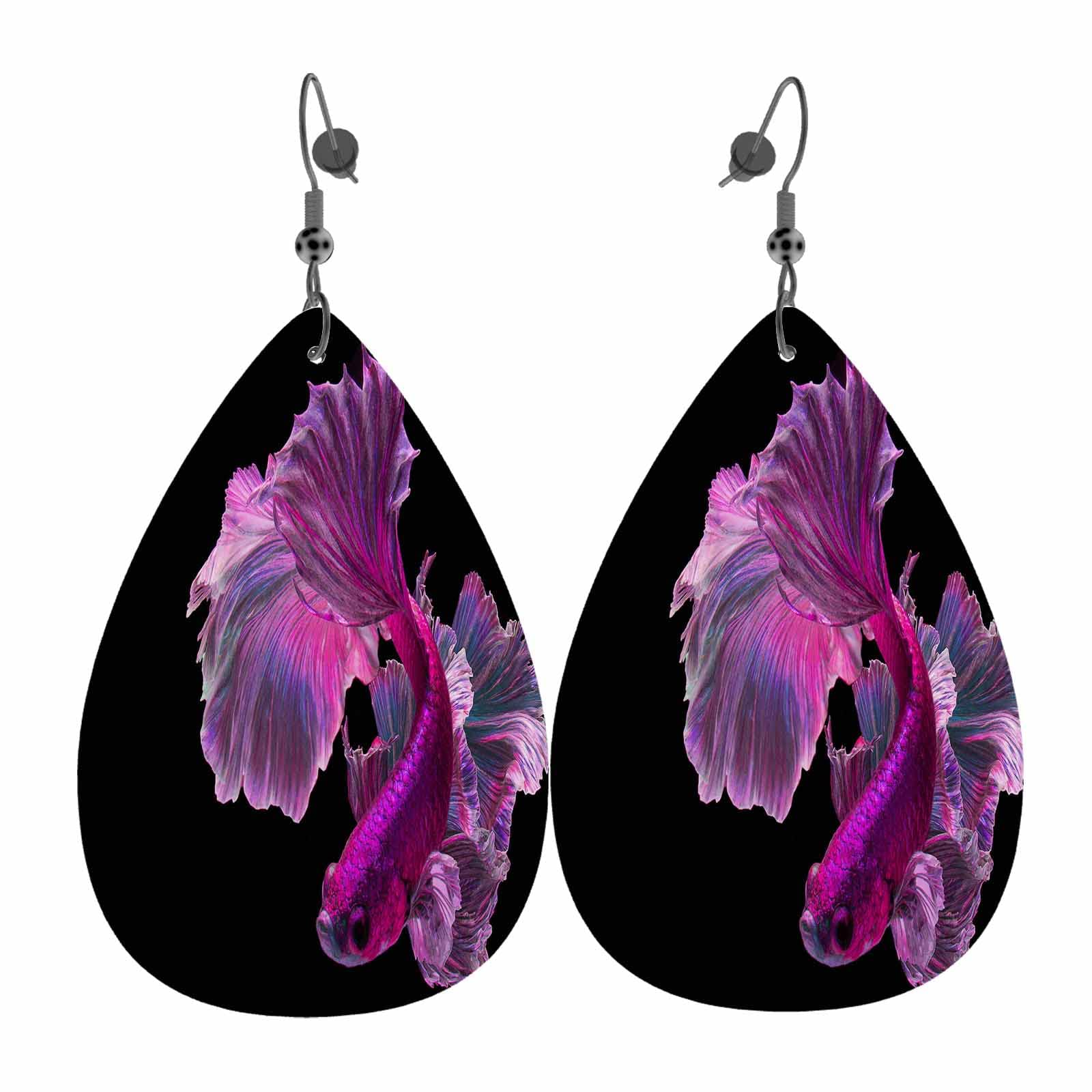 HOSNYE Floral Pattern Leather Earrings for Women - Double-Sided Dangle Earrings with Bordeaux Roses & Leaves | Lightweight Fabric Earrings for Girls | Perfect for Boho, Wedding & Party Accessories